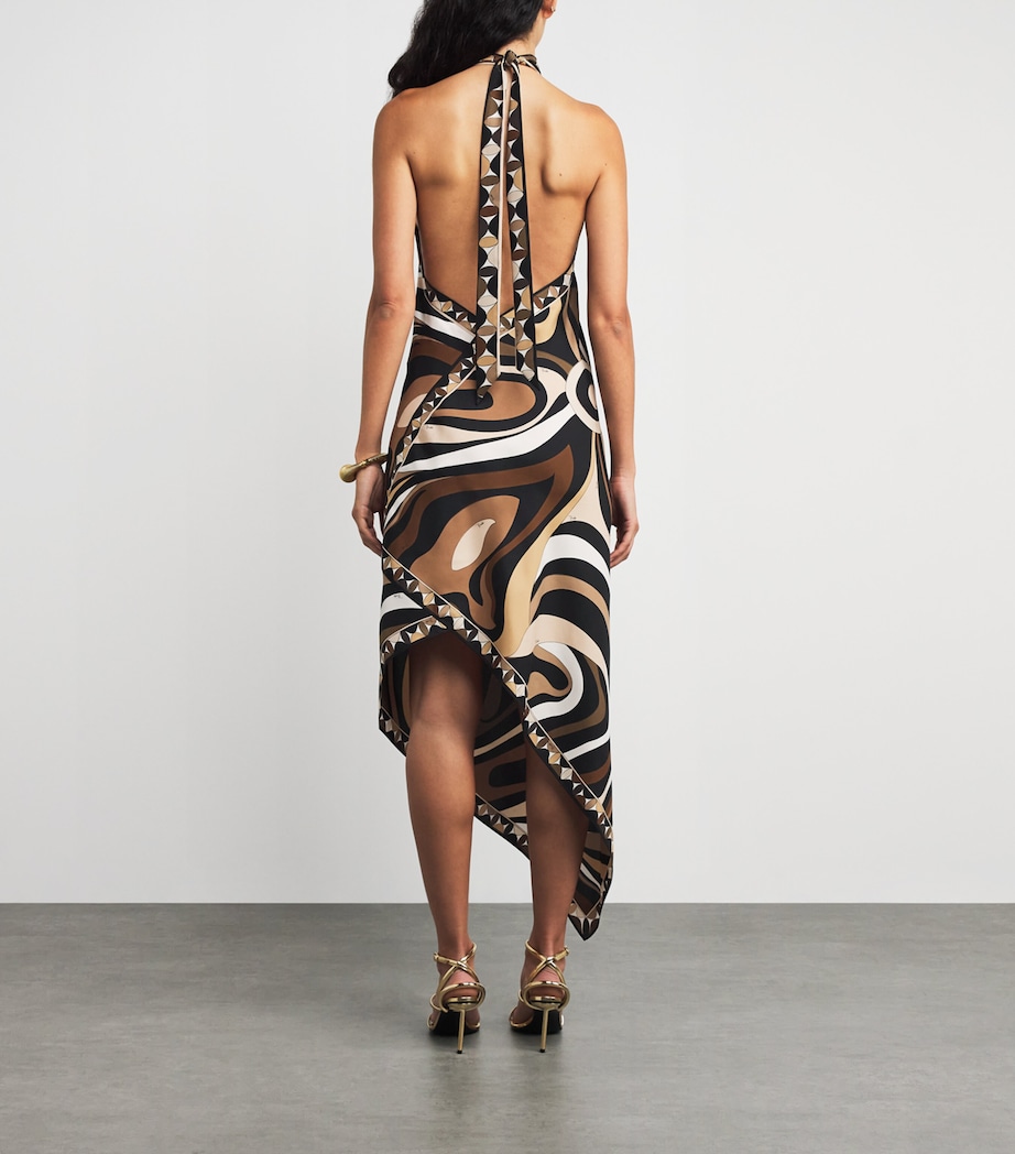 Silk Marmo Print Halterneck Midi Dress 004/BLACK GOLD Image 3