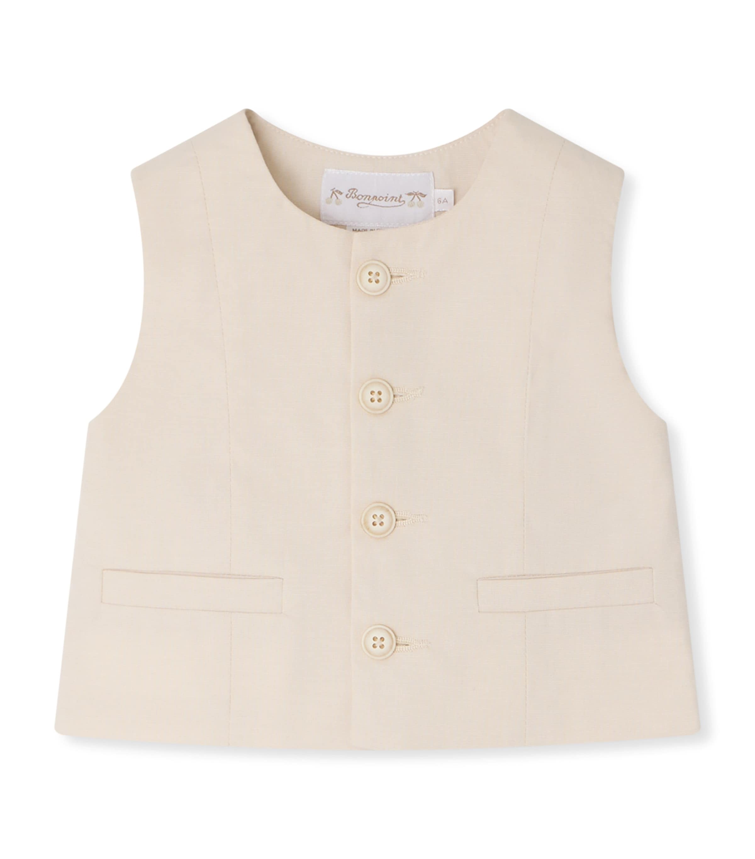 Bonpoint Stretch-Cotton Waistcoat (6-12 Months) Ecru Image 1