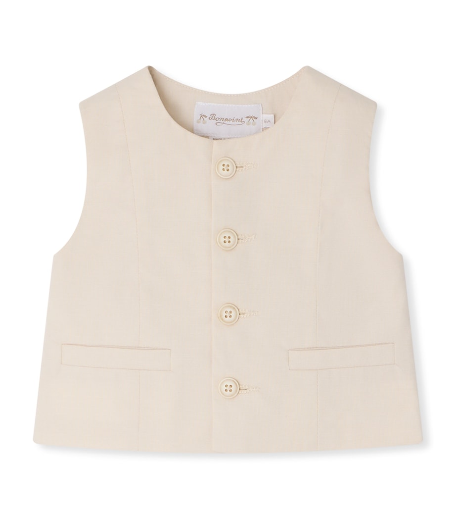 Bonpoint Stretch-Cotton Waistcoat (6-12 Months) Ecru Image 1