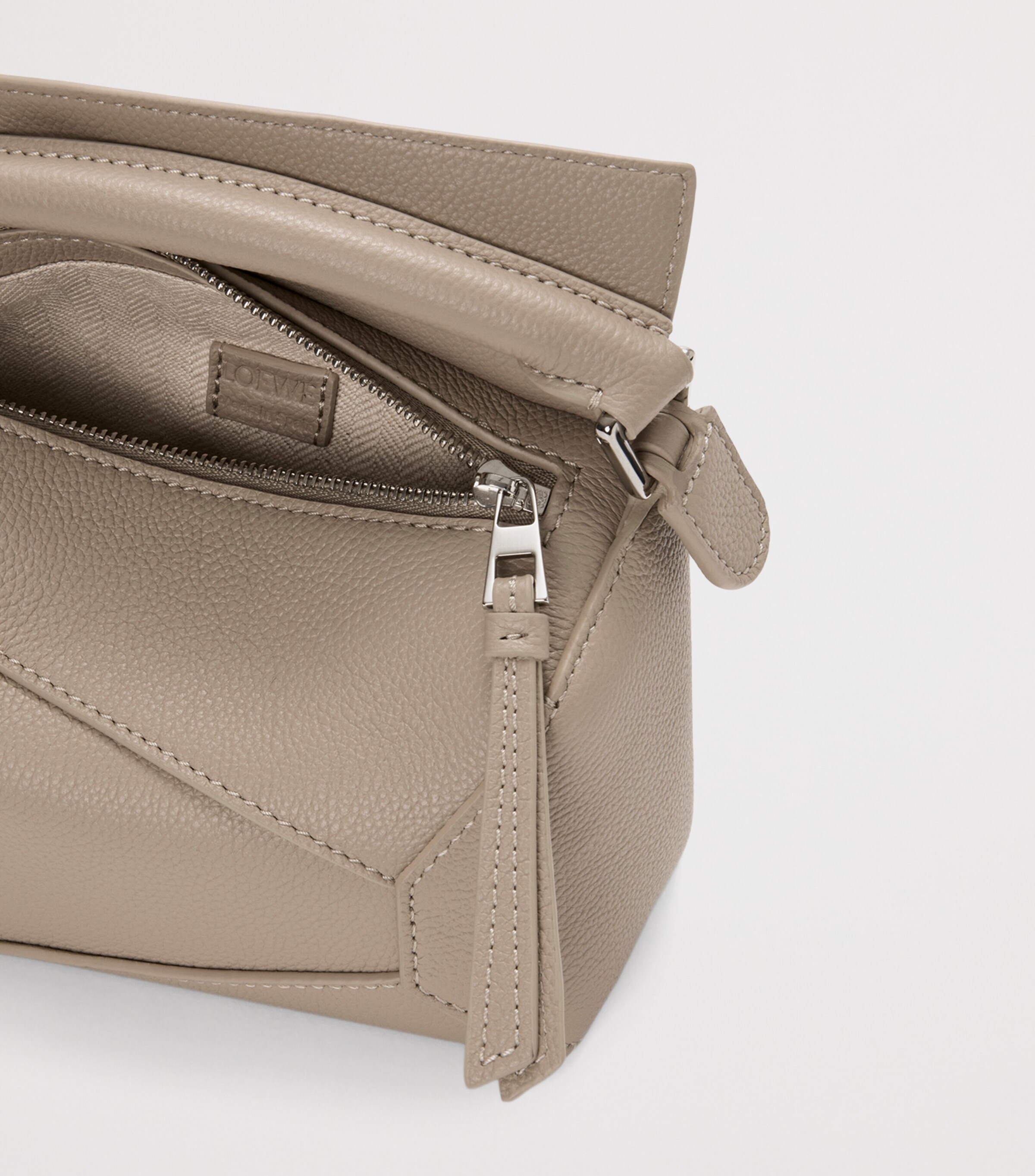 Mini Leather Puzzle Edge Top-Handle Bag CLAY Image 6