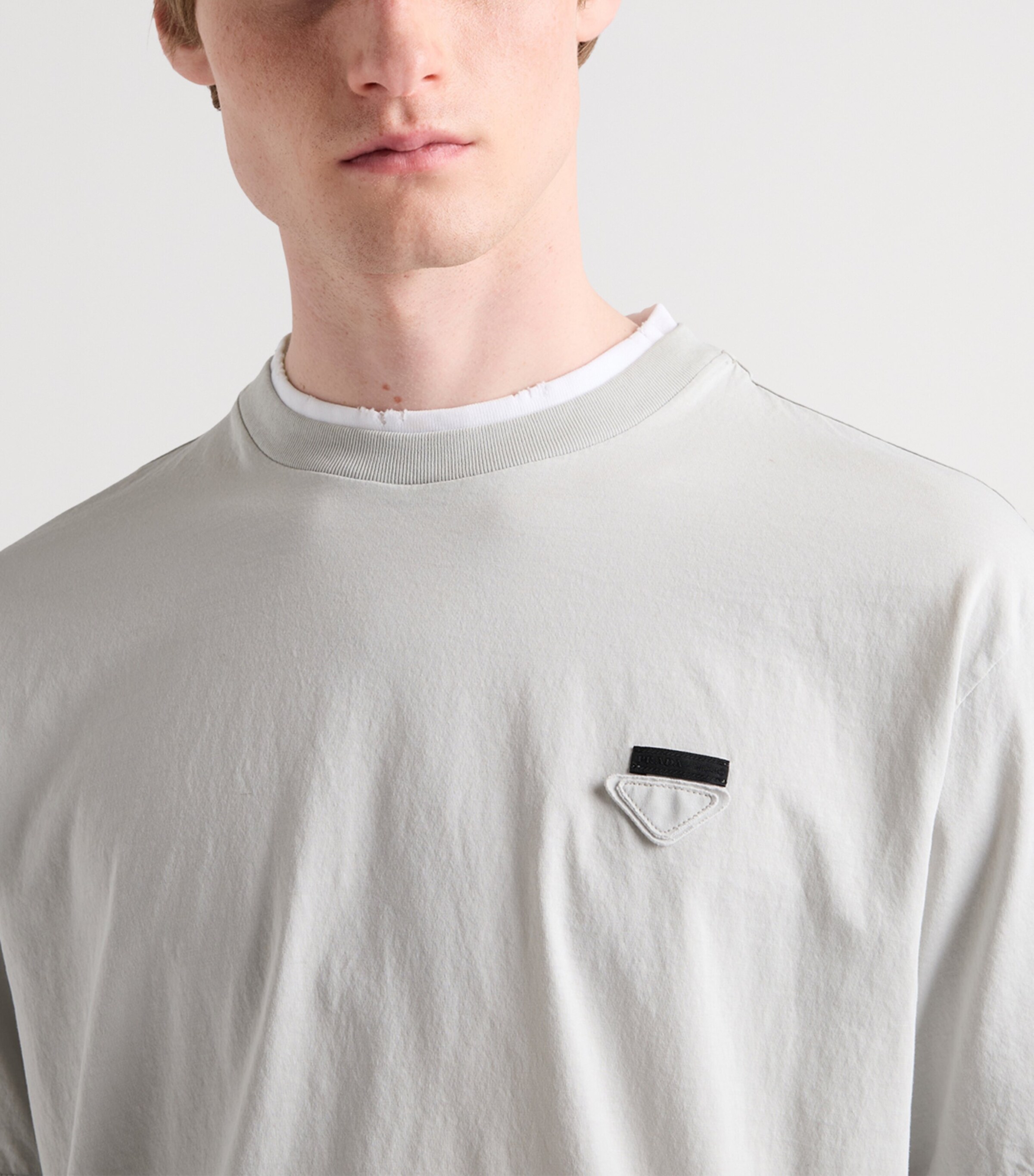 Prada Mens Cotton Layered Triangle T-Shirt Grey Image 4