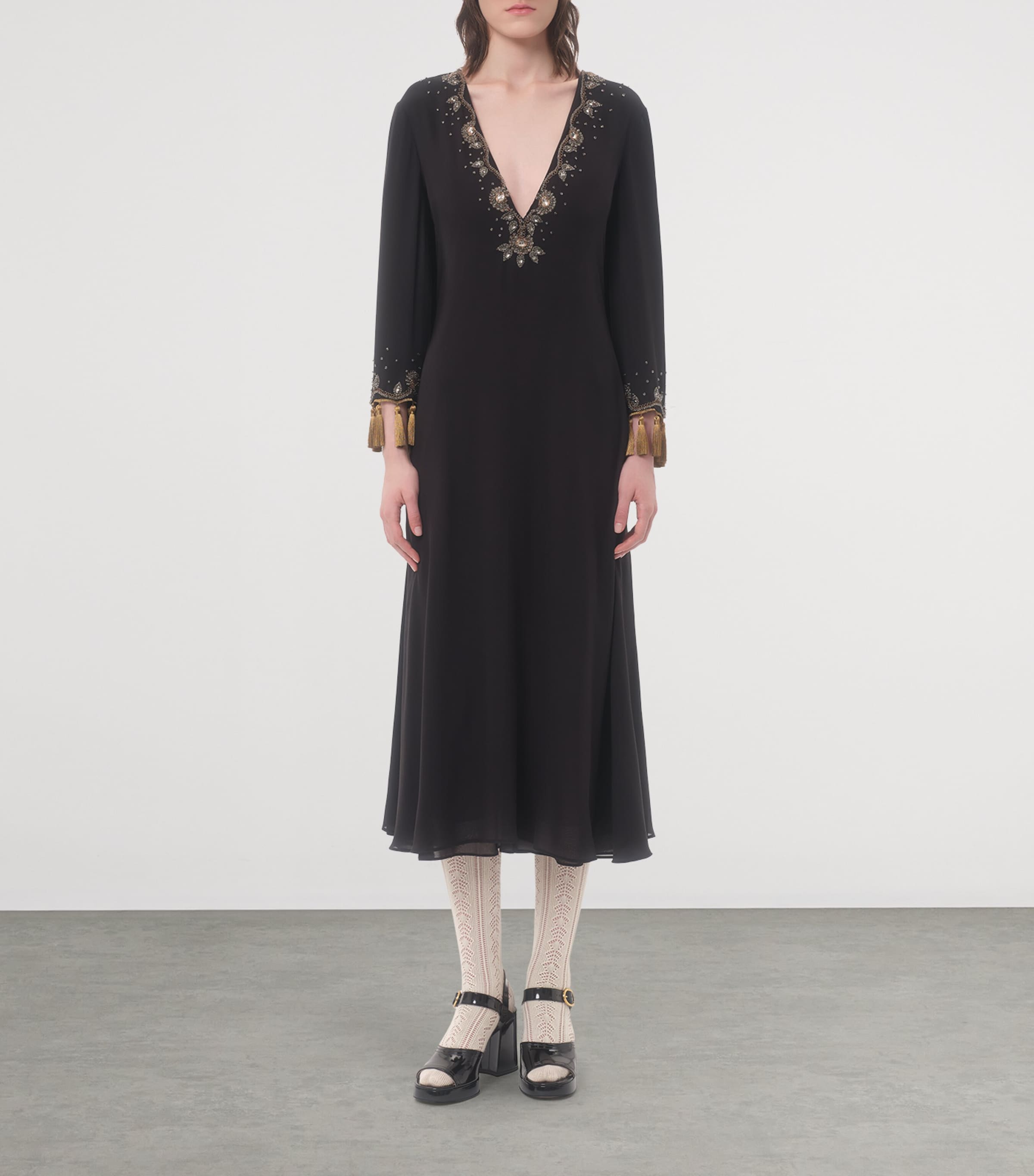 Embroidered Silk Georgette Midi Dress N06 Image 2