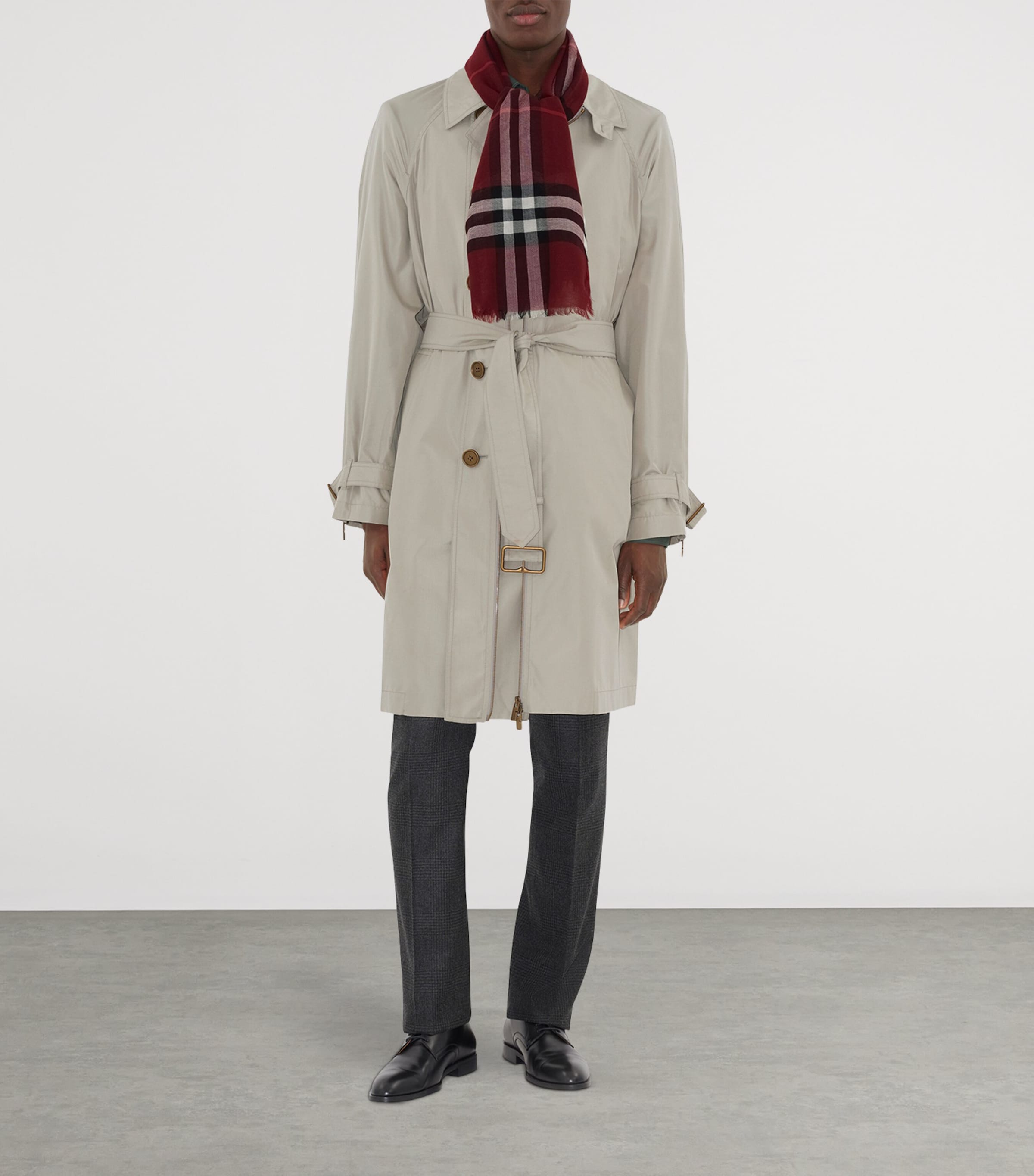 Wool Wide Check Scarf OXBLOOD RED Image 5