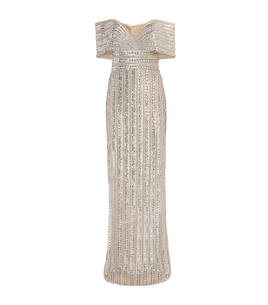 Embroidered Tulle Off-The-Shoulder Gown NUDE/MULTI Image 1