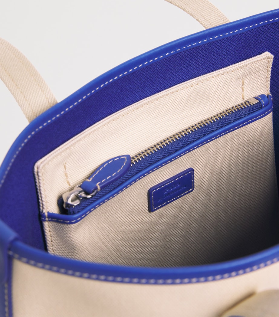 Small Canvas Polo Bear Tote Bag ECRU/ INDIGO SKY Image 4