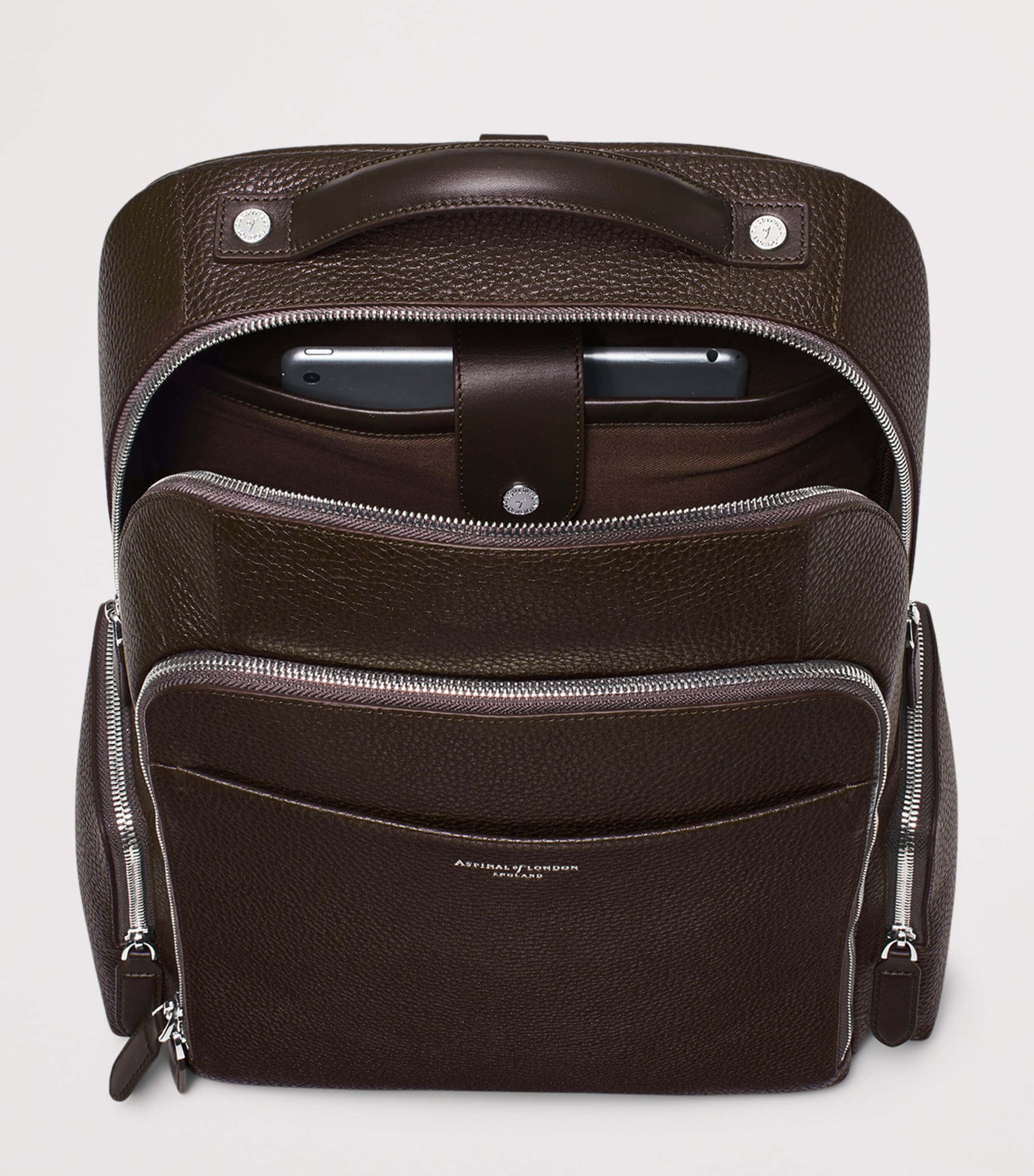 Aspinal Of London Pebbled Leather Reporter Zipped Backpack Chocolate Image 9
