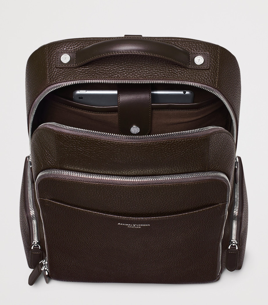 Aspinal Of London Pebbled Leather Reporter Zipped Backpack Chocolate Image 9