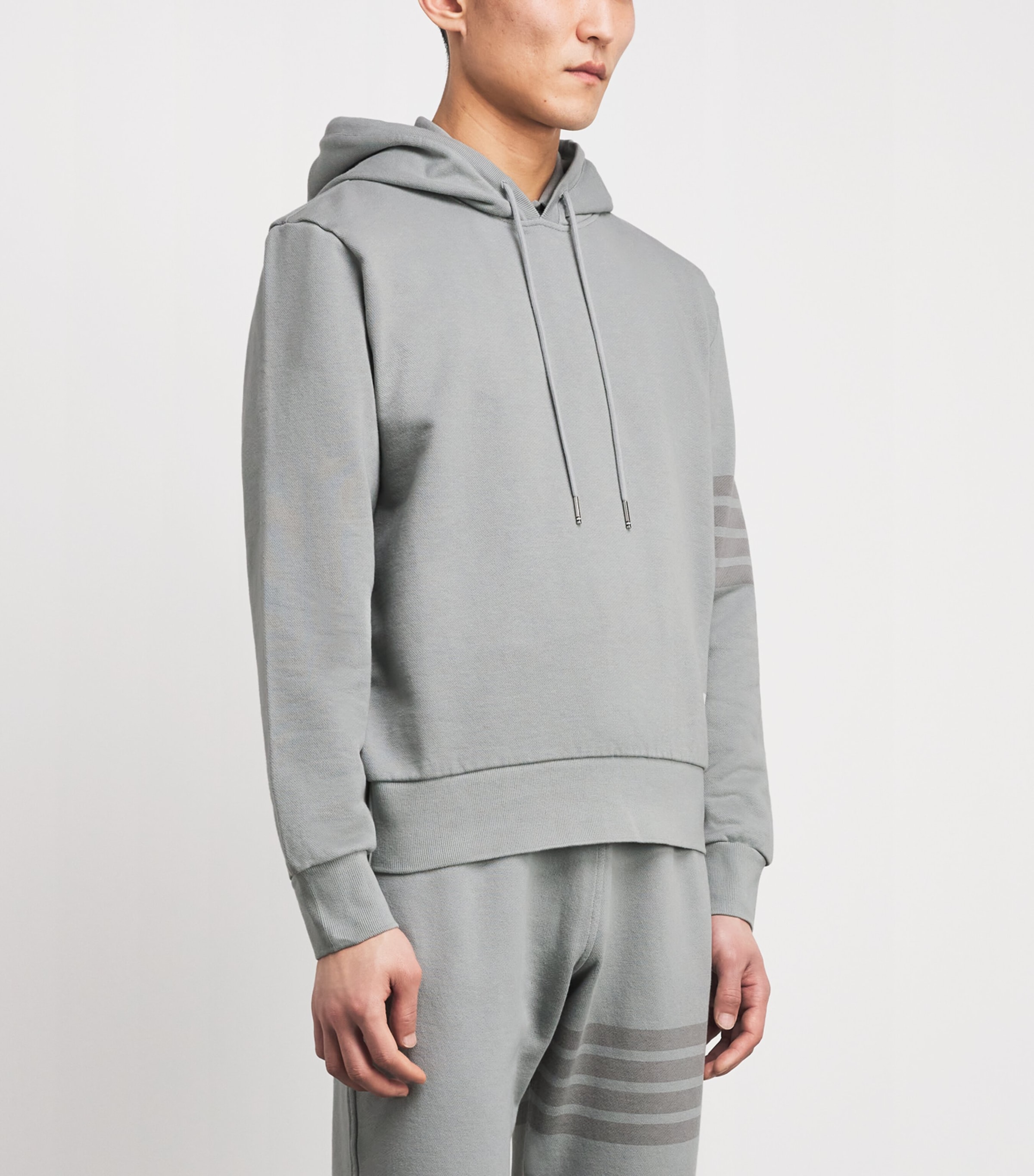 Thom Browne Mens Cotton 4-Bar Hoodie Lt Grey Image 4