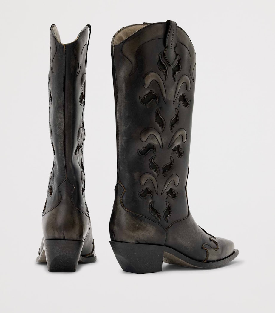 AllSaints Leather Dolly Cowboy Boots 47 Etch Dark Brown Image 3