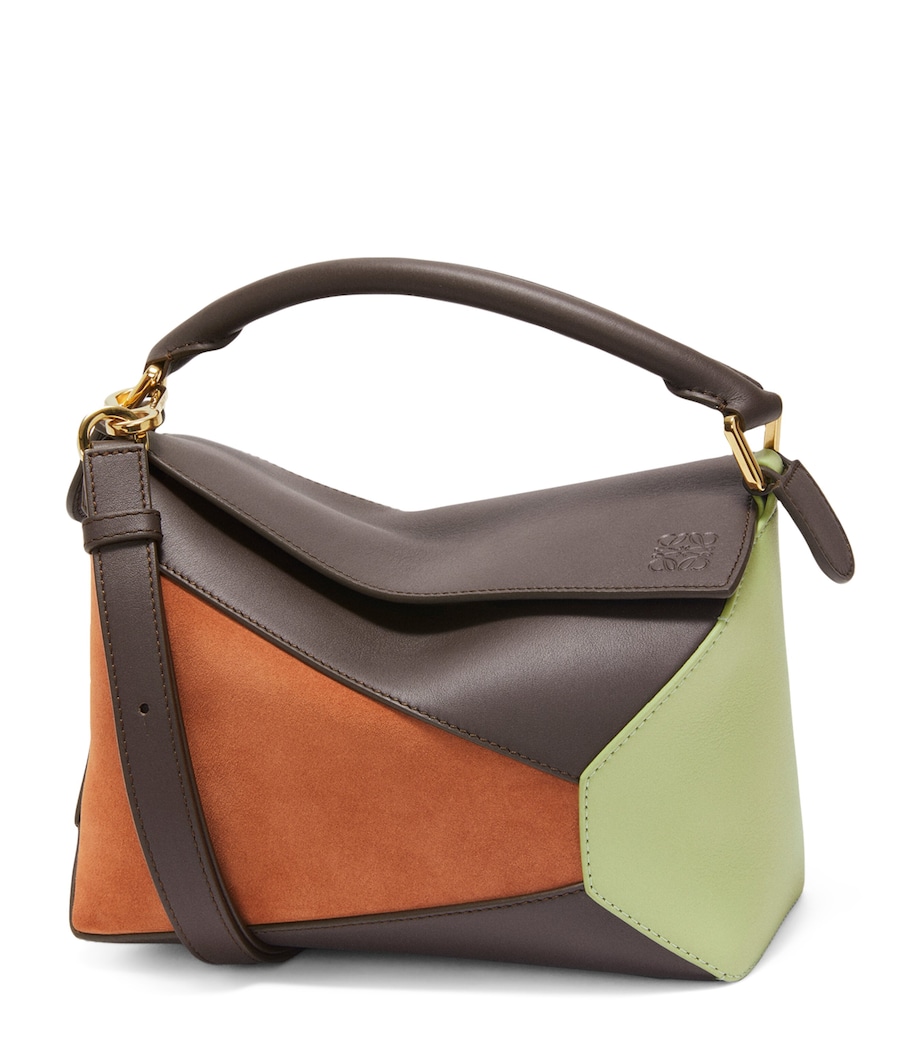 LOEWE Small Leather Puzzle Edge Top-Handle Bag Chocolate/tan Image 1