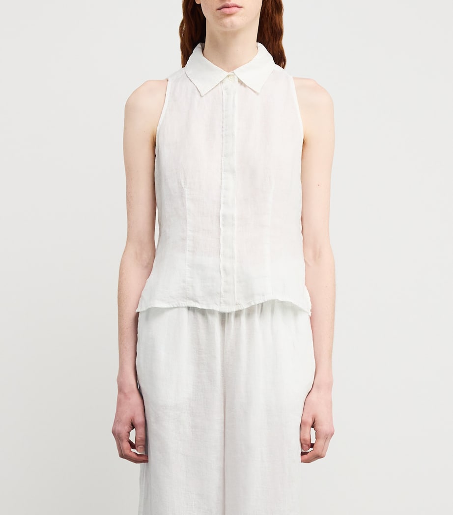 MAX&Co. Womens Linen Collar Top Optical White Image 3