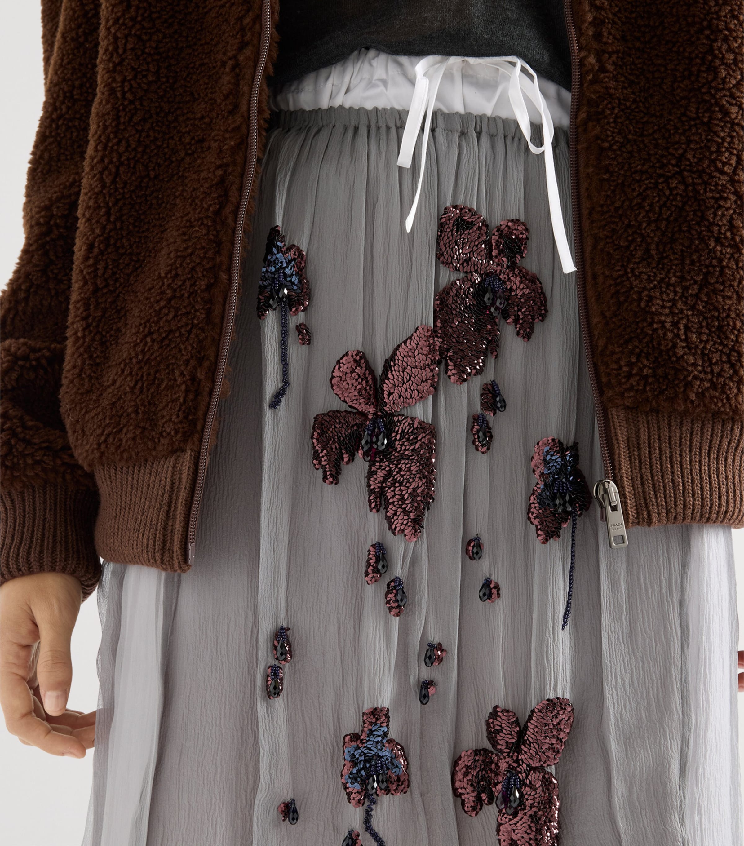 Silk Embroidered Chiffon Midi-Skirt F0024 Image 4