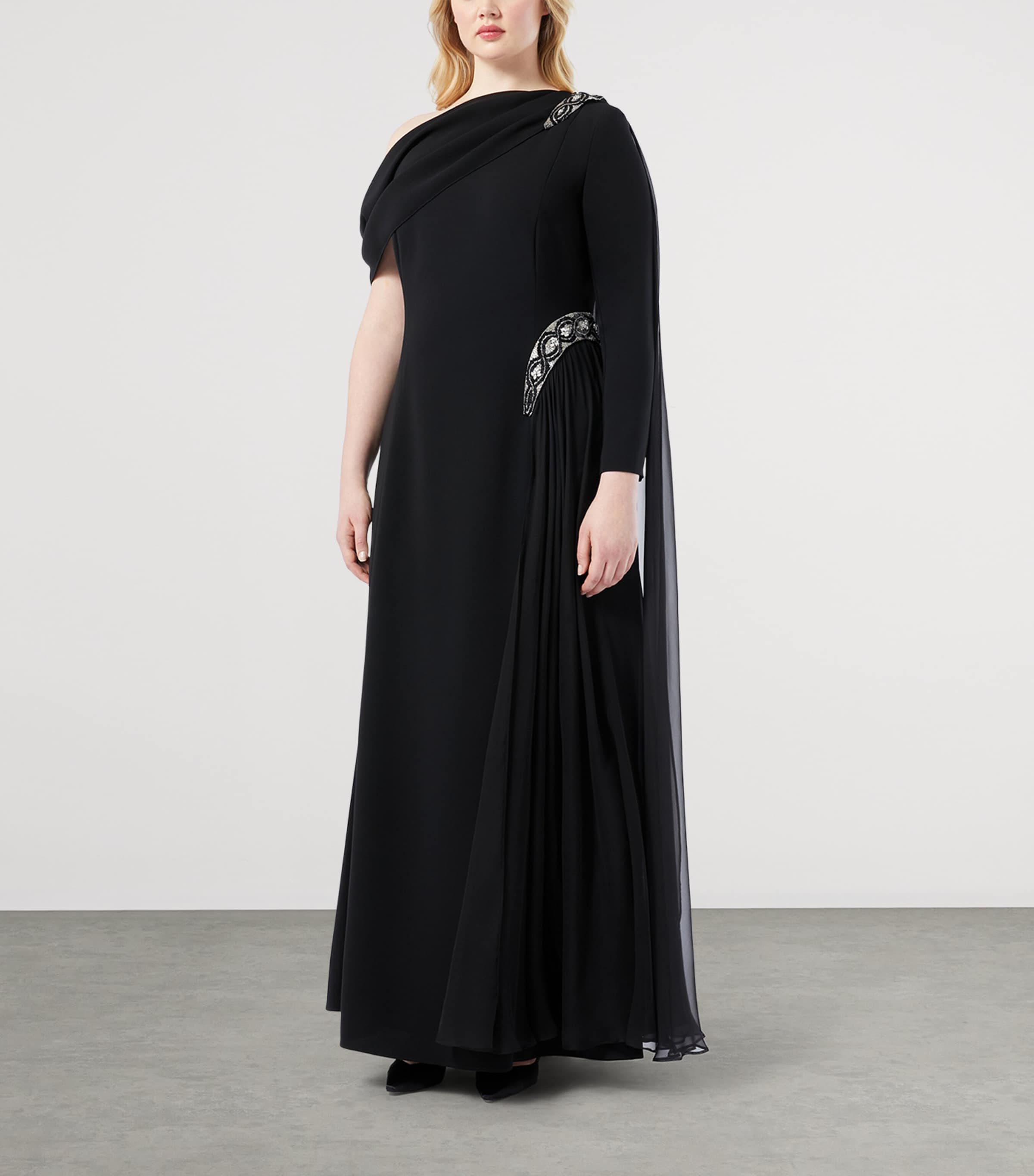Crepe One-Shoulder Maxi Dress BLACK Image 2