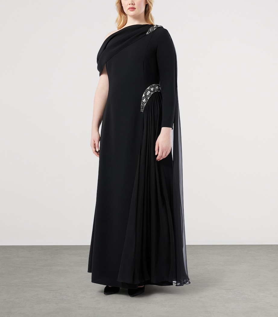 Crepe One-Shoulder Maxi Dress BLACK Image 2