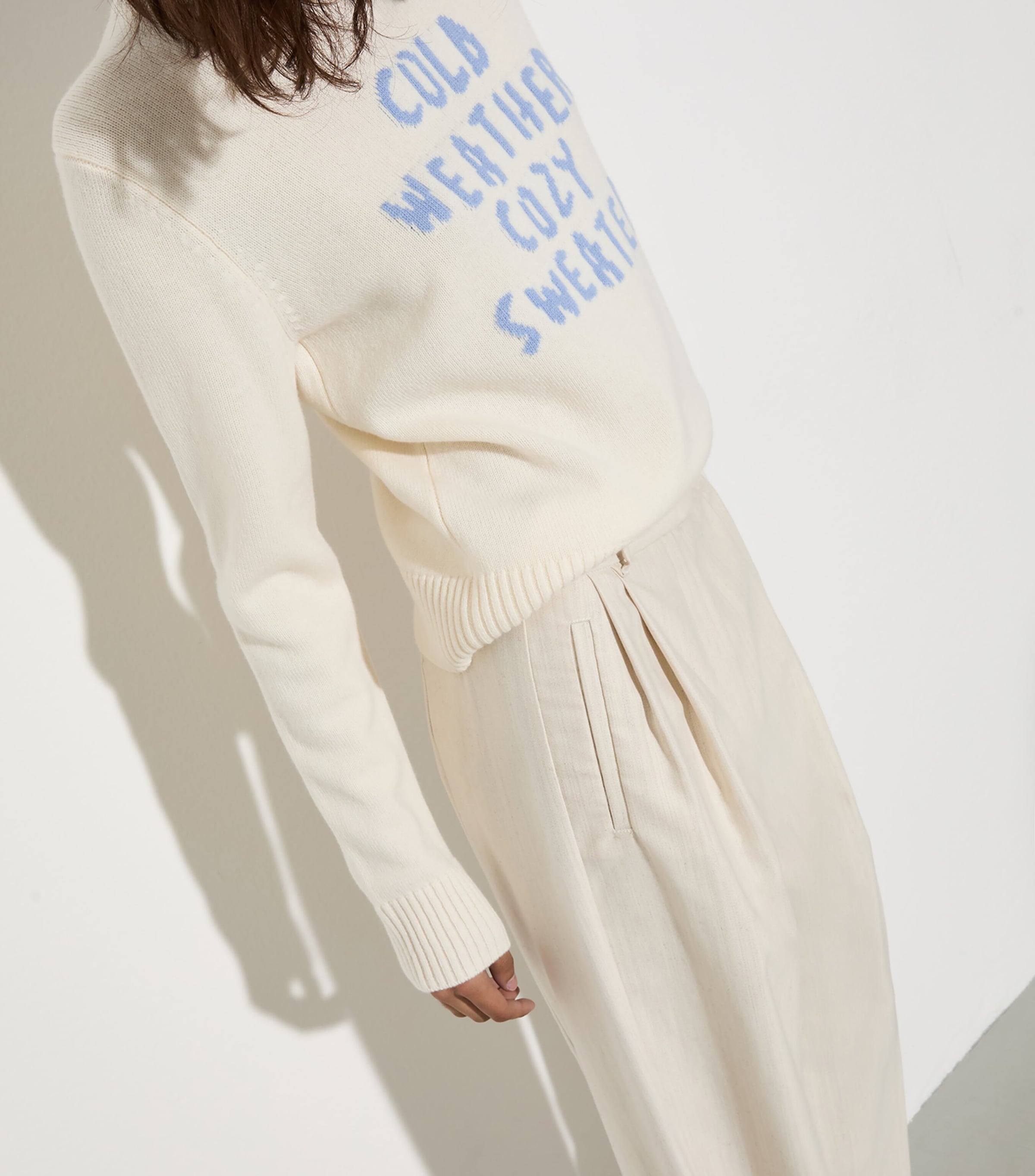 Cotton-Wool Straight Trousers WOOL WHITE Image 6