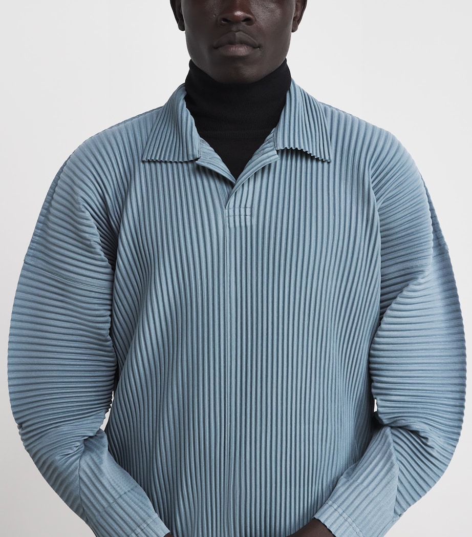 Pleated Long-Sleeve Polo Shirt 71-SLATE BLUE Image 6