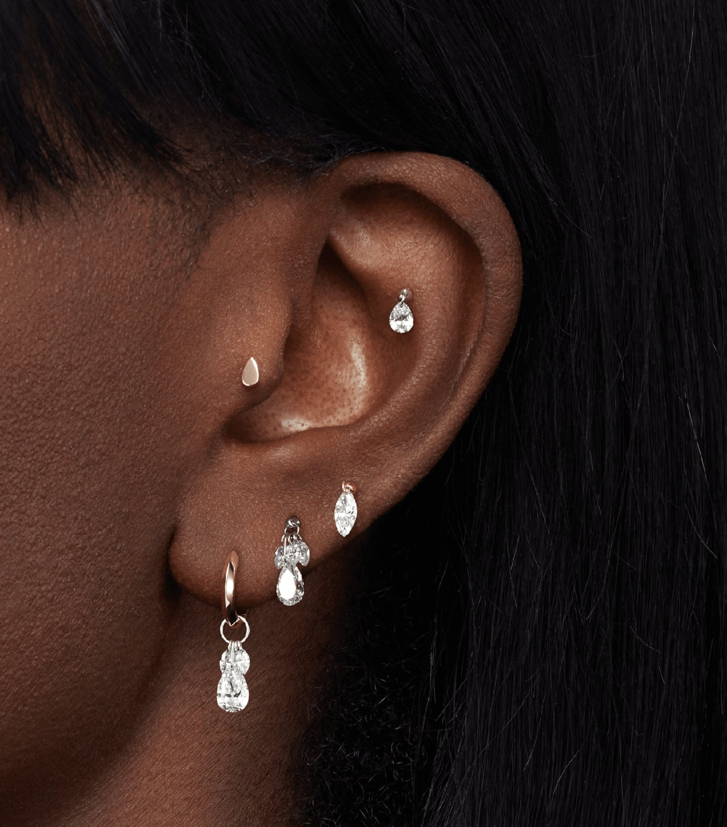 Floating Pear Diamond Plume Charm WHITE GOLD Image 2