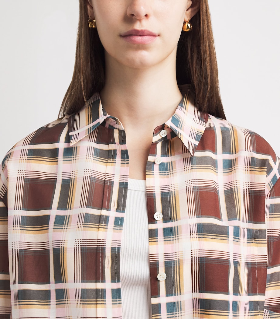 FRAME Womens Cotton-Silk Check Shirt Silver Peony Multi Image 3