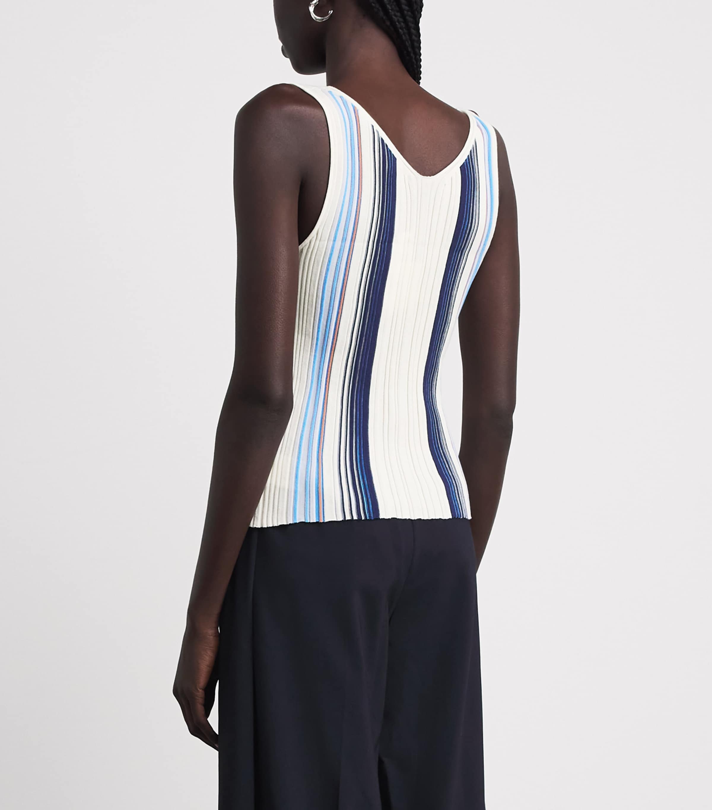 Theory Womens Ribbed Stripe Tank Top Chk Ivory Multi Image 5