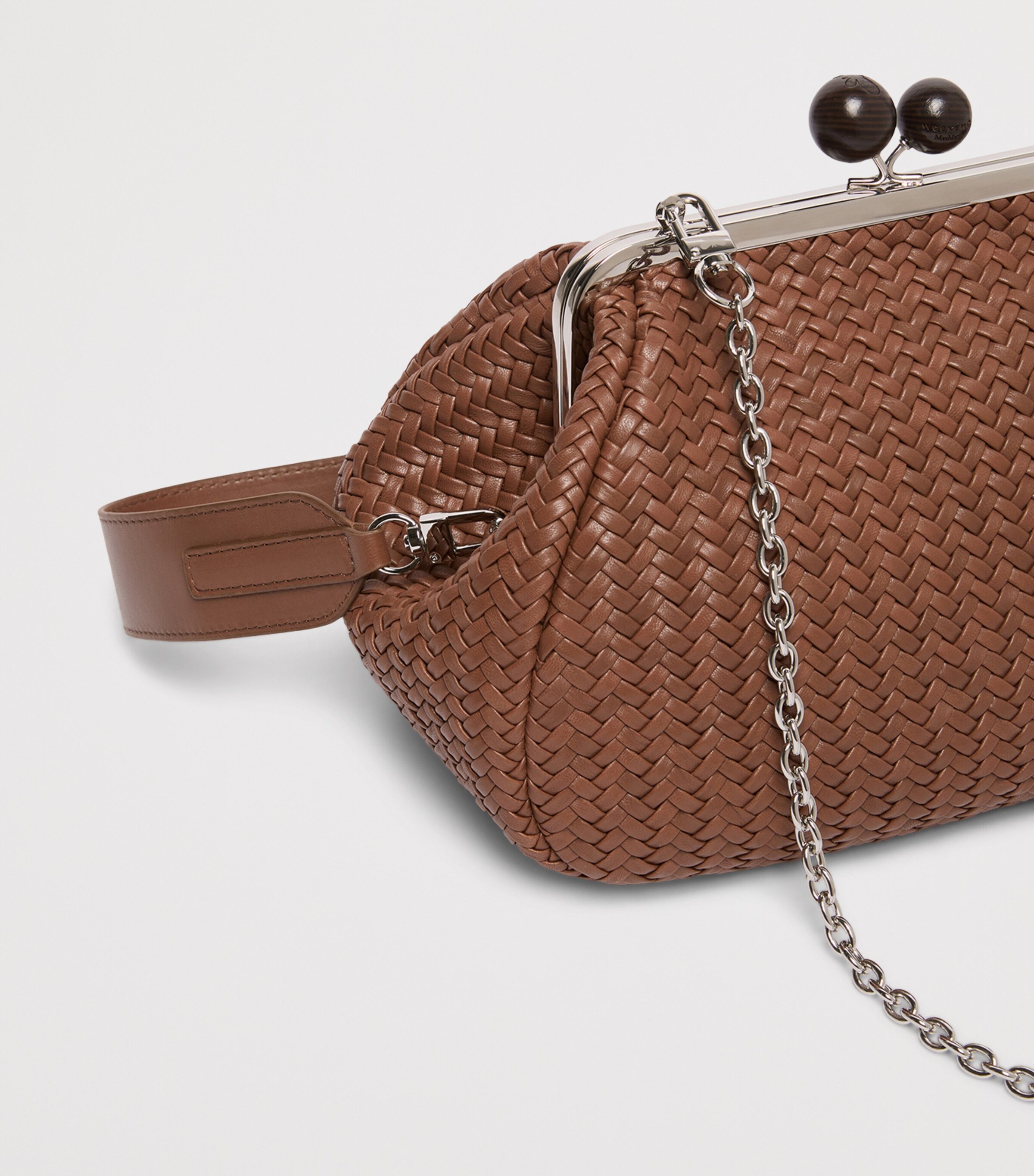 Weekend Max Mara Brown Leather Woven Pasticcino Clutch Bag
