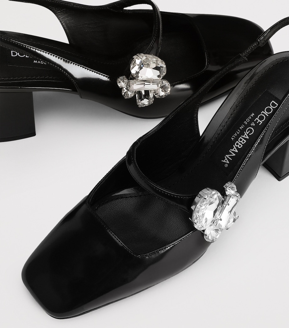 Leather Embellished Slingback Heels 60 80999-BLAC Image 4