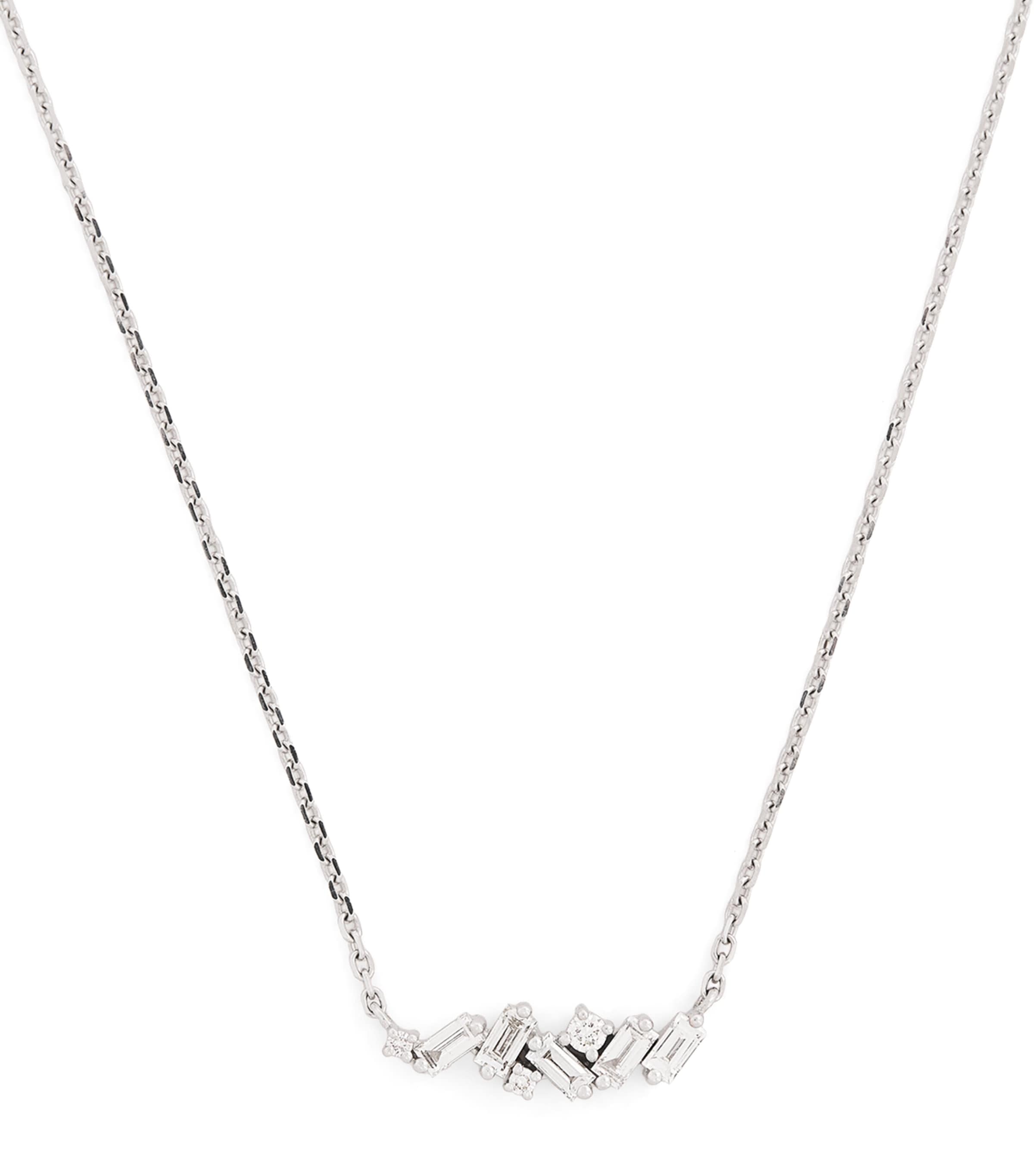Suzanne Kalan White Gold And Diamond Frenzy Mini Bar Necklace In White
