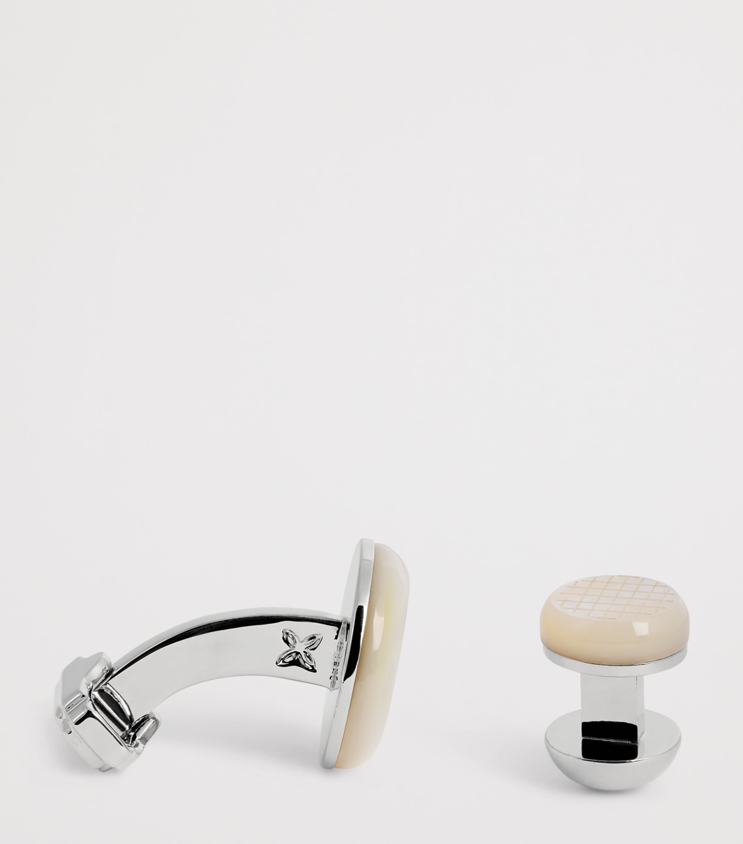 Thompson Mother-Of-Pearl Woven Round Cufflinks and Studs Set WHITE BRONZE Image 4