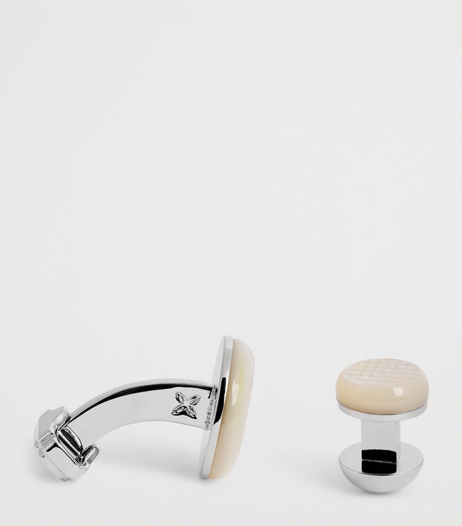 Thompson Mother-Of-Pearl Woven Round Cufflinks and Studs Set WHITE BRONZE Image 4