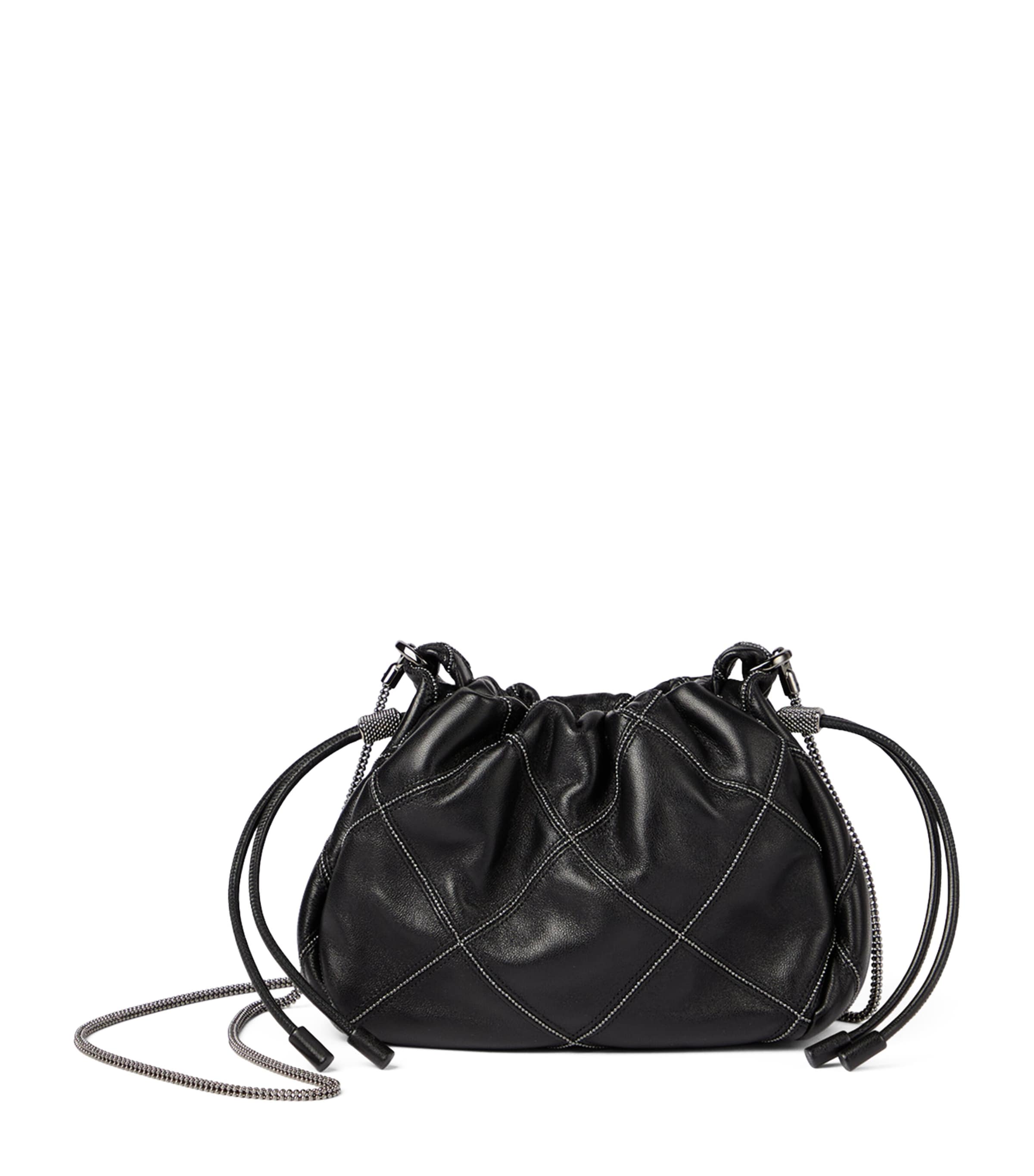 Brunello Cucinelli Mini Leather Mellow Bucket Bag In Black