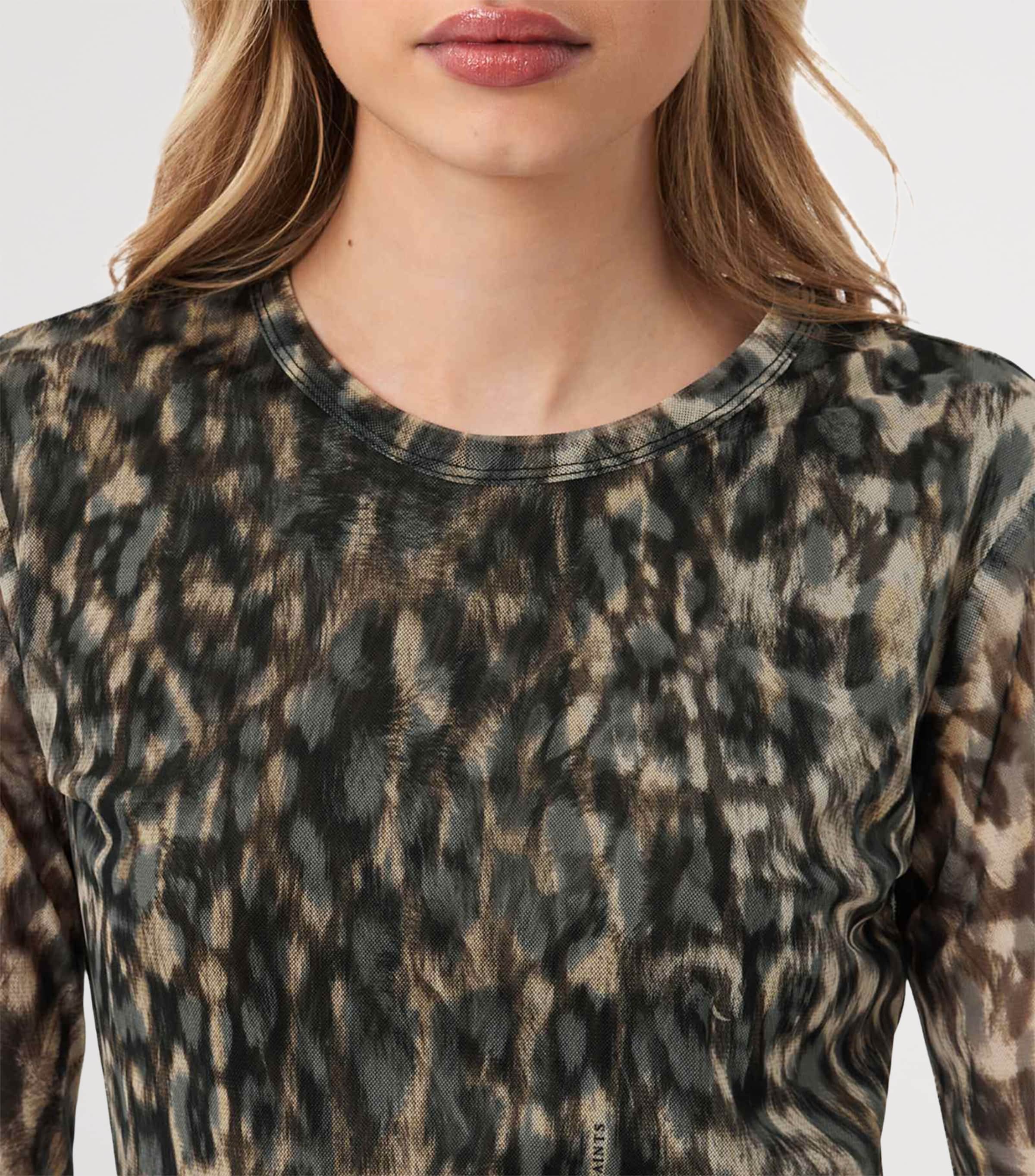 AllSaints Womens Mesh Ellie T-Shirt Leppo Brown Image 5