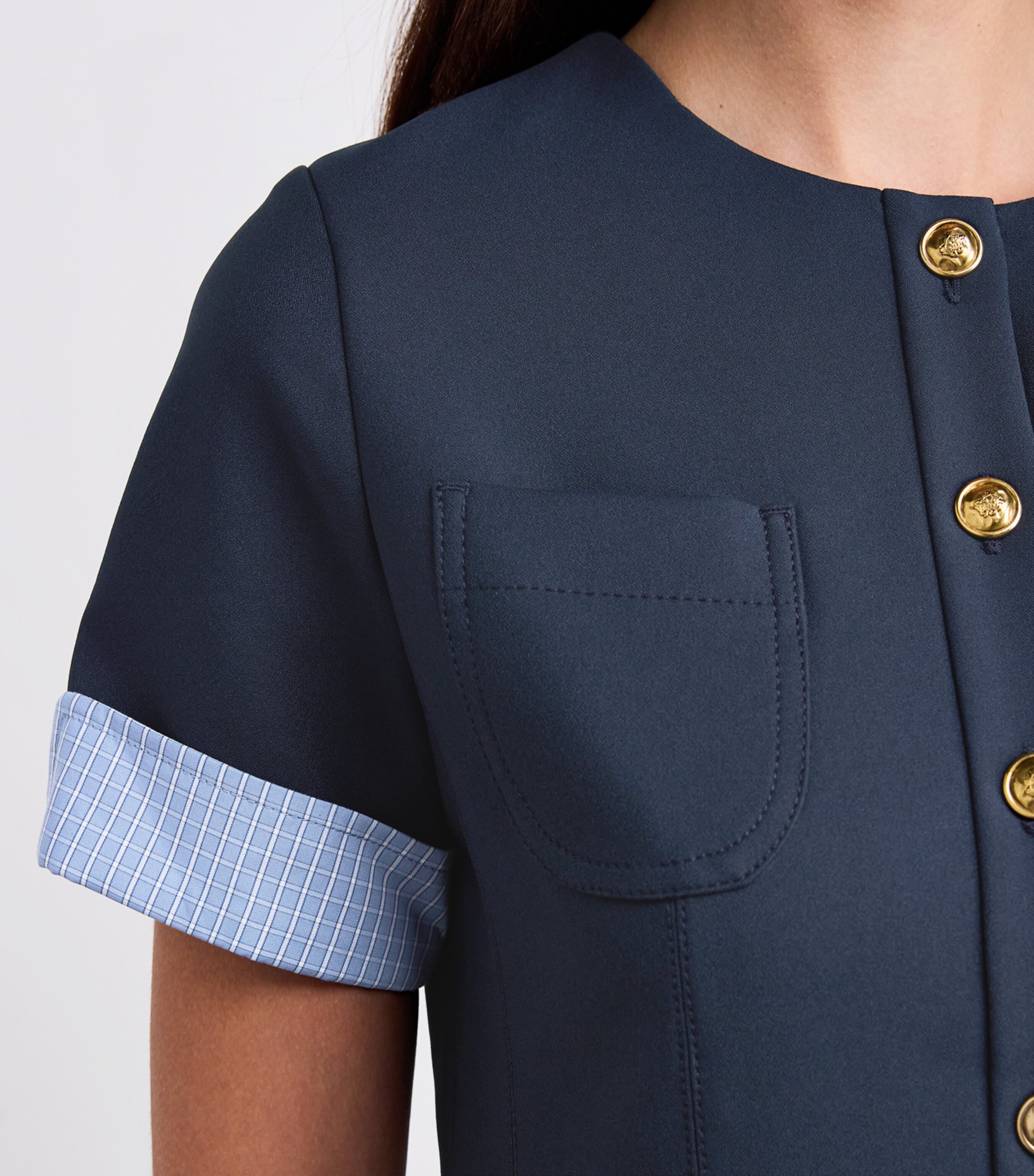 Check-Trim Tailored Mini Dress NAVY BLUE Image 4