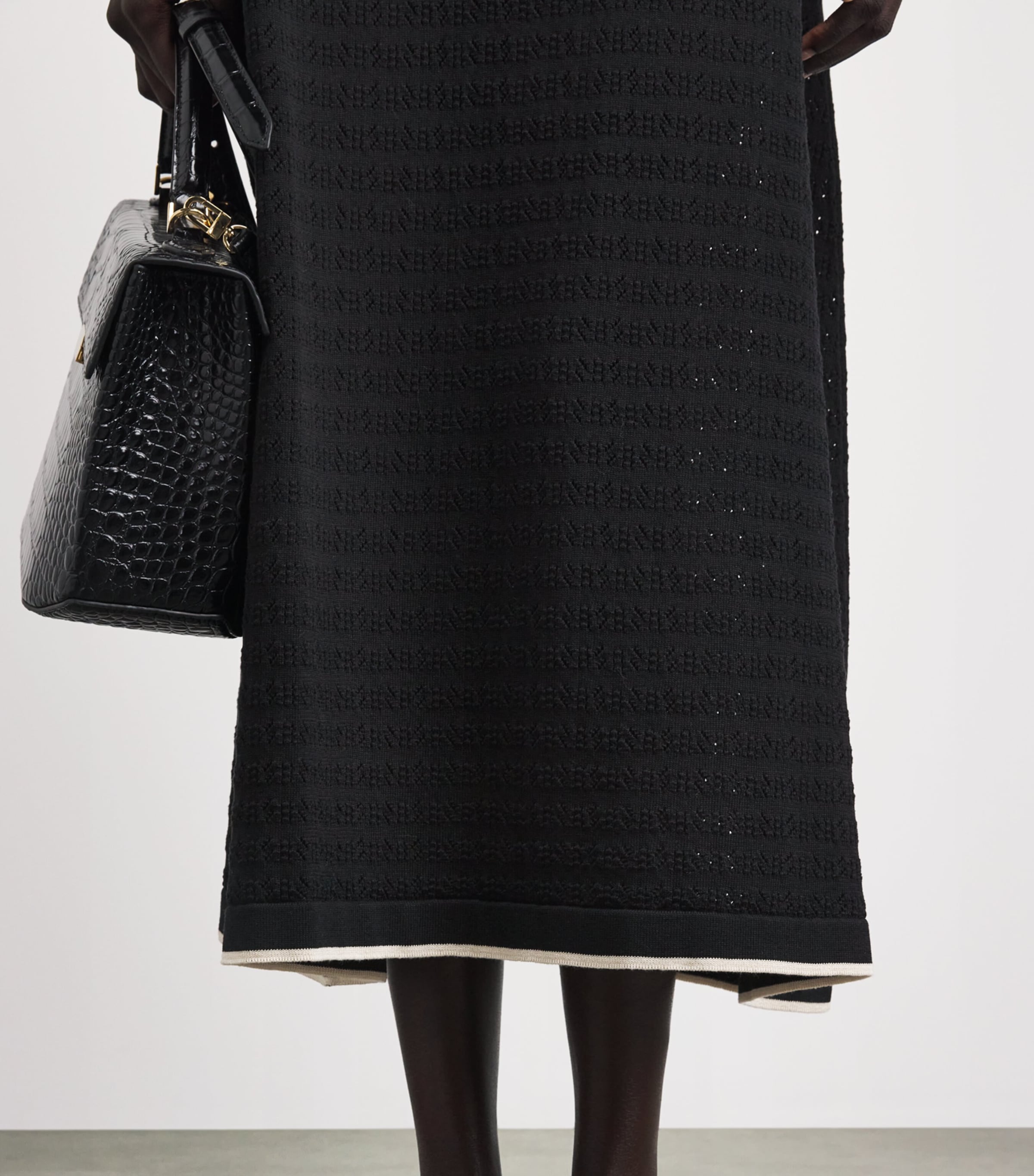 Agnona Womens Cotton Pointelle Midi Skirt Black Image 3