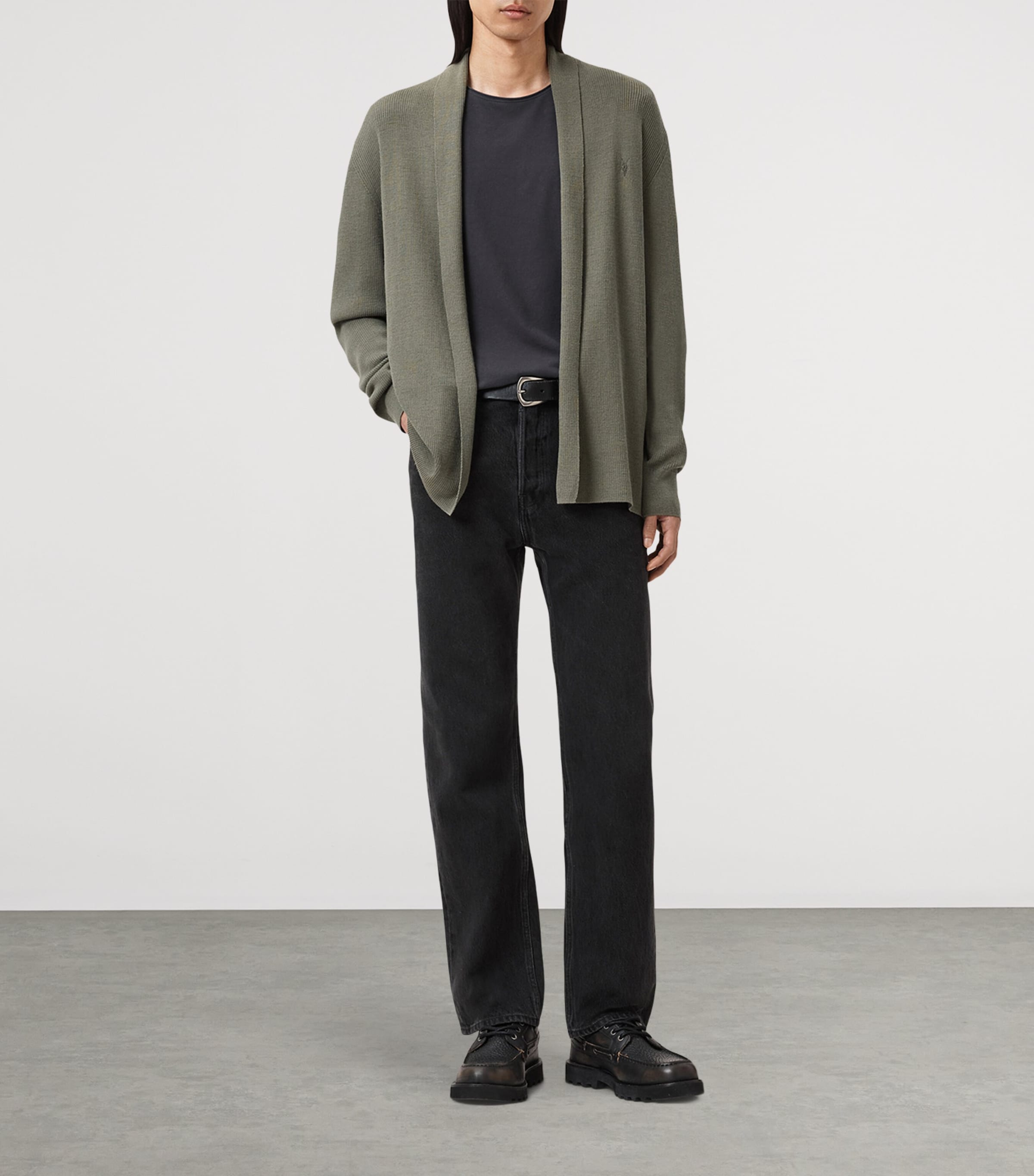 Merino Wool Mode Cardigan DUSKY GREEN Image 2