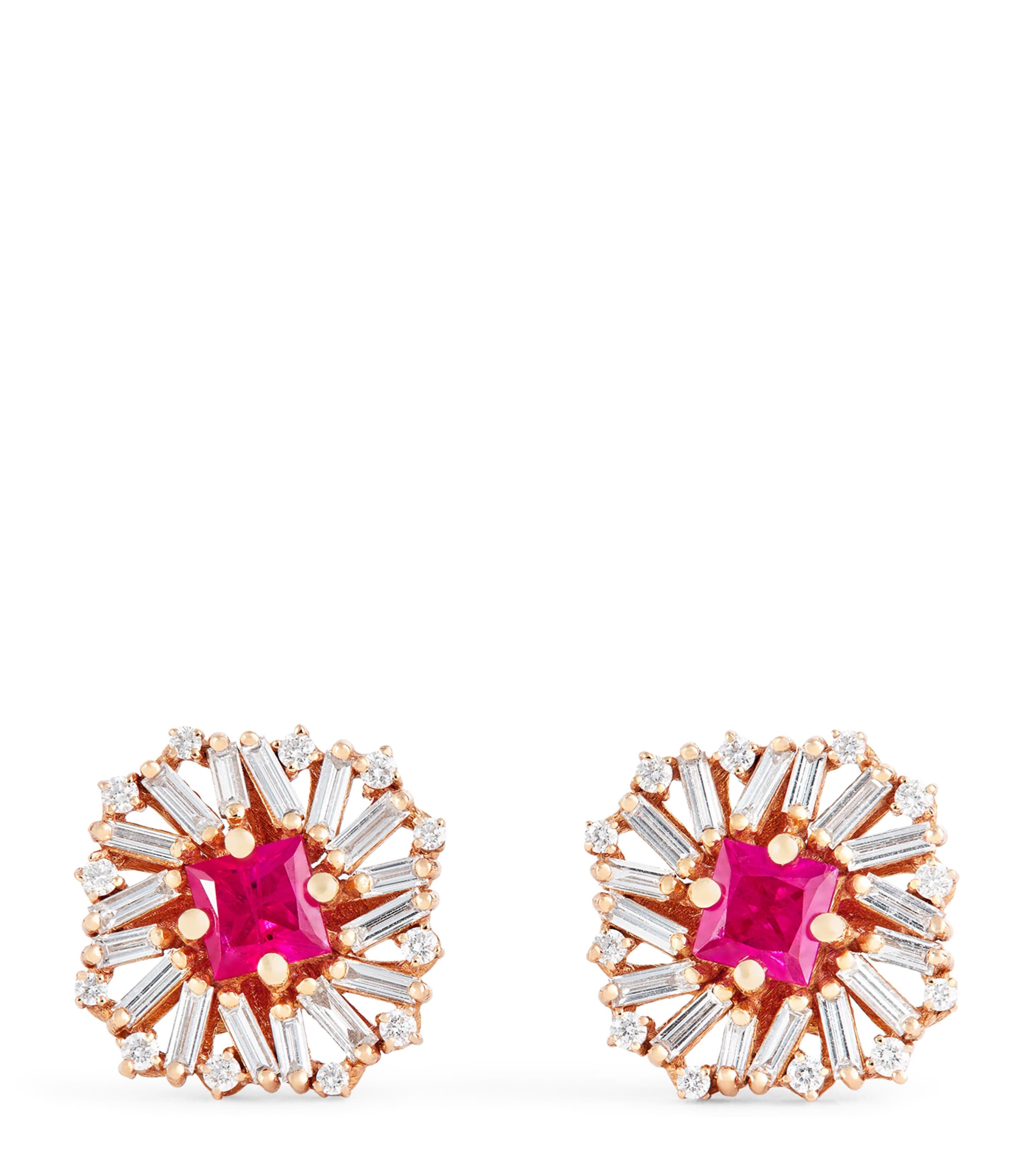 Suzanne Kalan Rose Gold, Diamond And Ruby Princess Stud Earrings In Gold