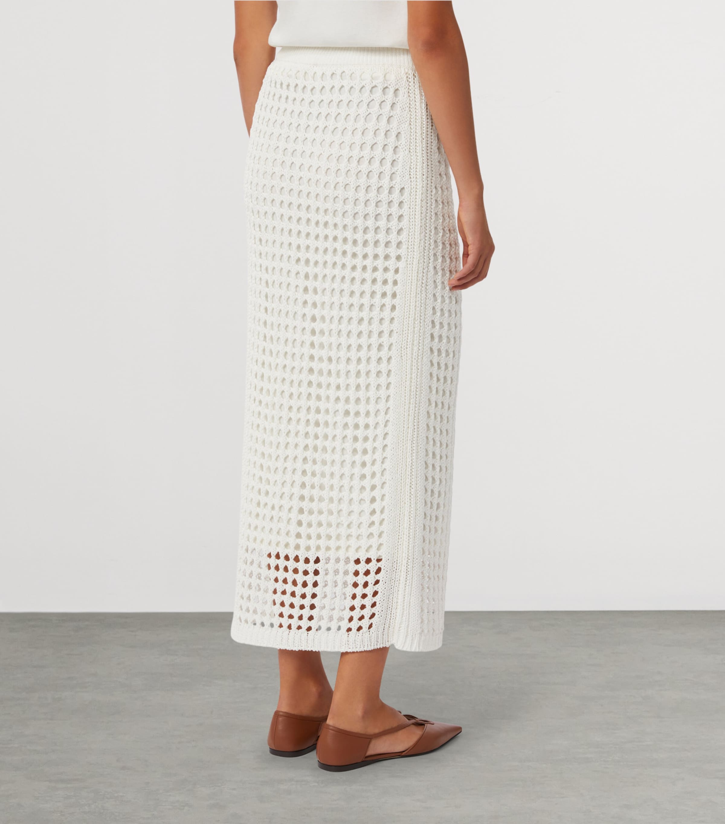 Max Mara Womens Cotton Knit Midi Skirt Optical White Image 3