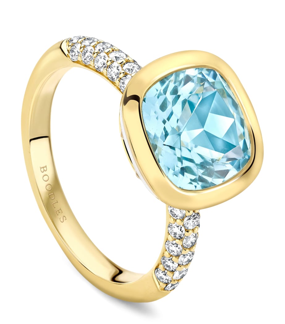 Boodles Yellow Gold, Diamond and Aquamarine Dolce Vita Cushion Ring Yellow Gold Image 1