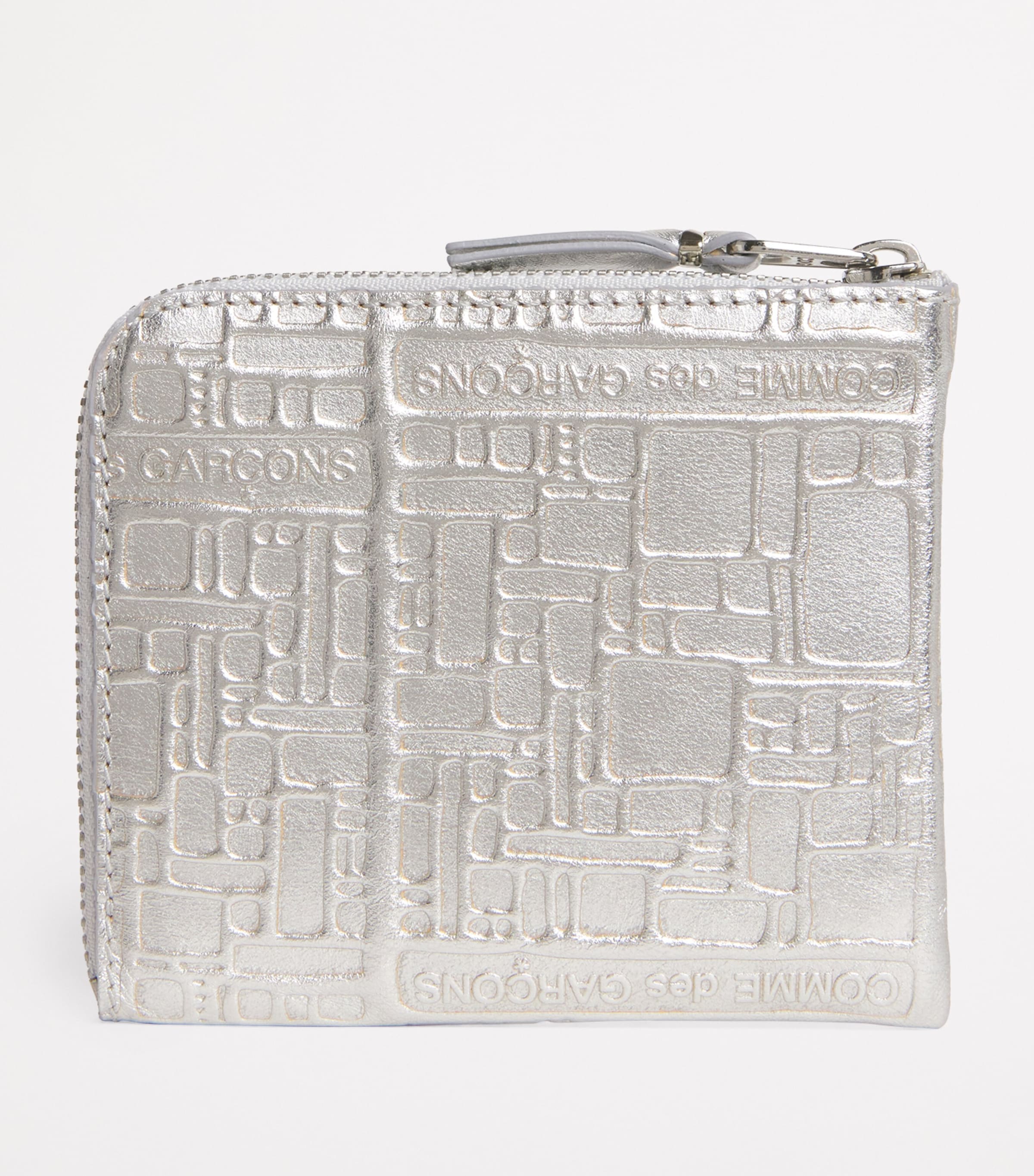 Leather Zipped Logo Embossed Card Holder SILVER Image 2