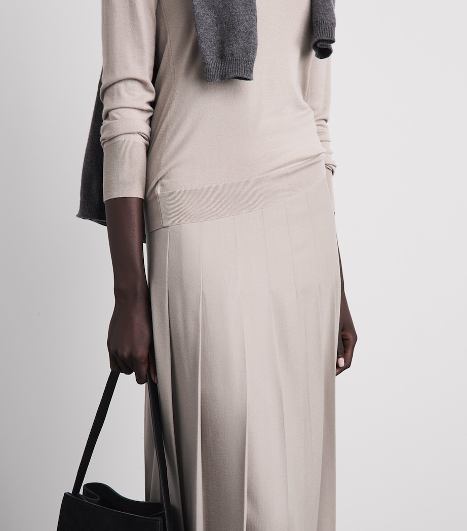 Colombo Womens Cashmere Pleated Maxi Skirt Light Beige Image 3