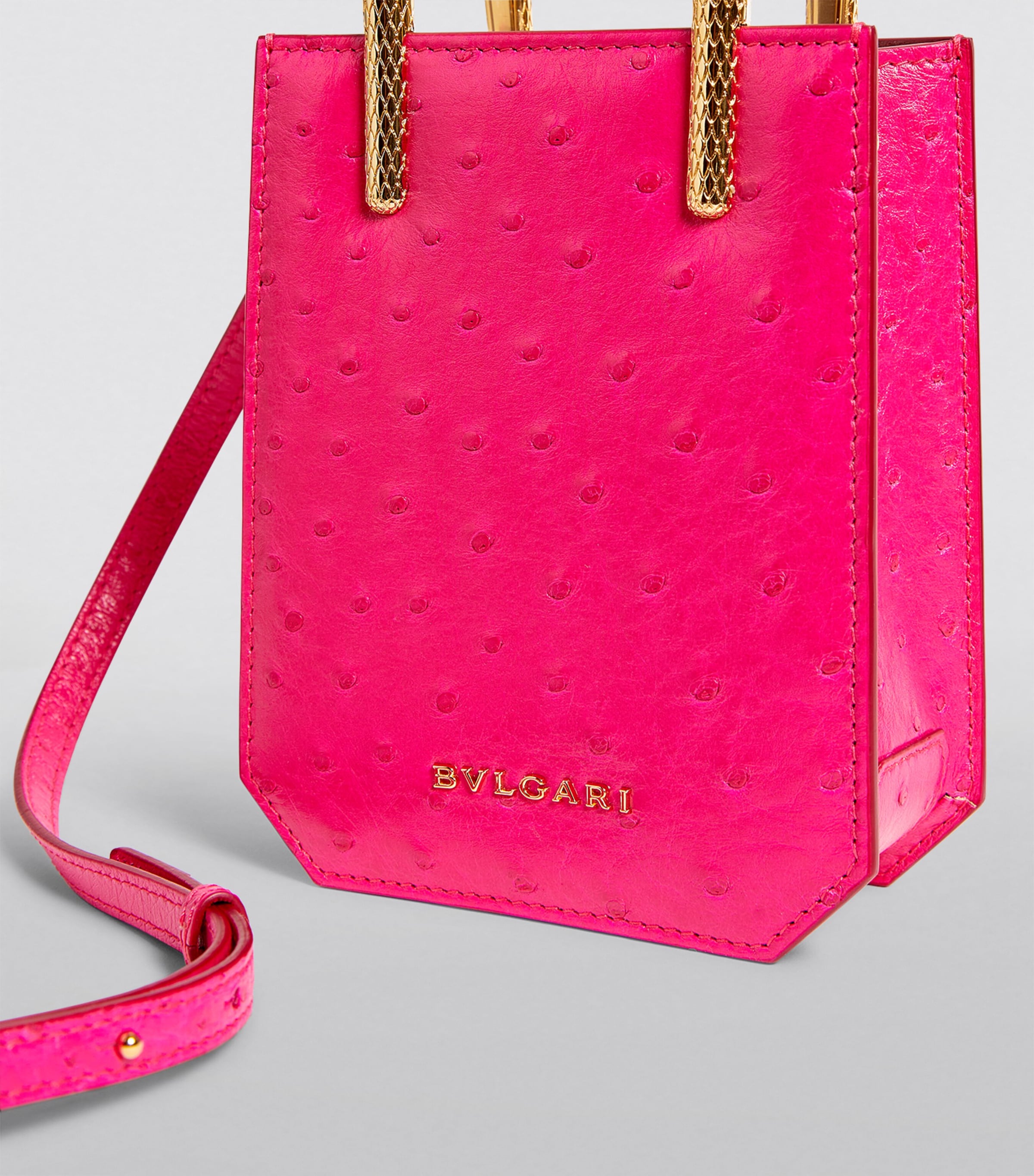 Ostrich Leather Serpentine Cross-Body Bag FUCHSIA Image 3