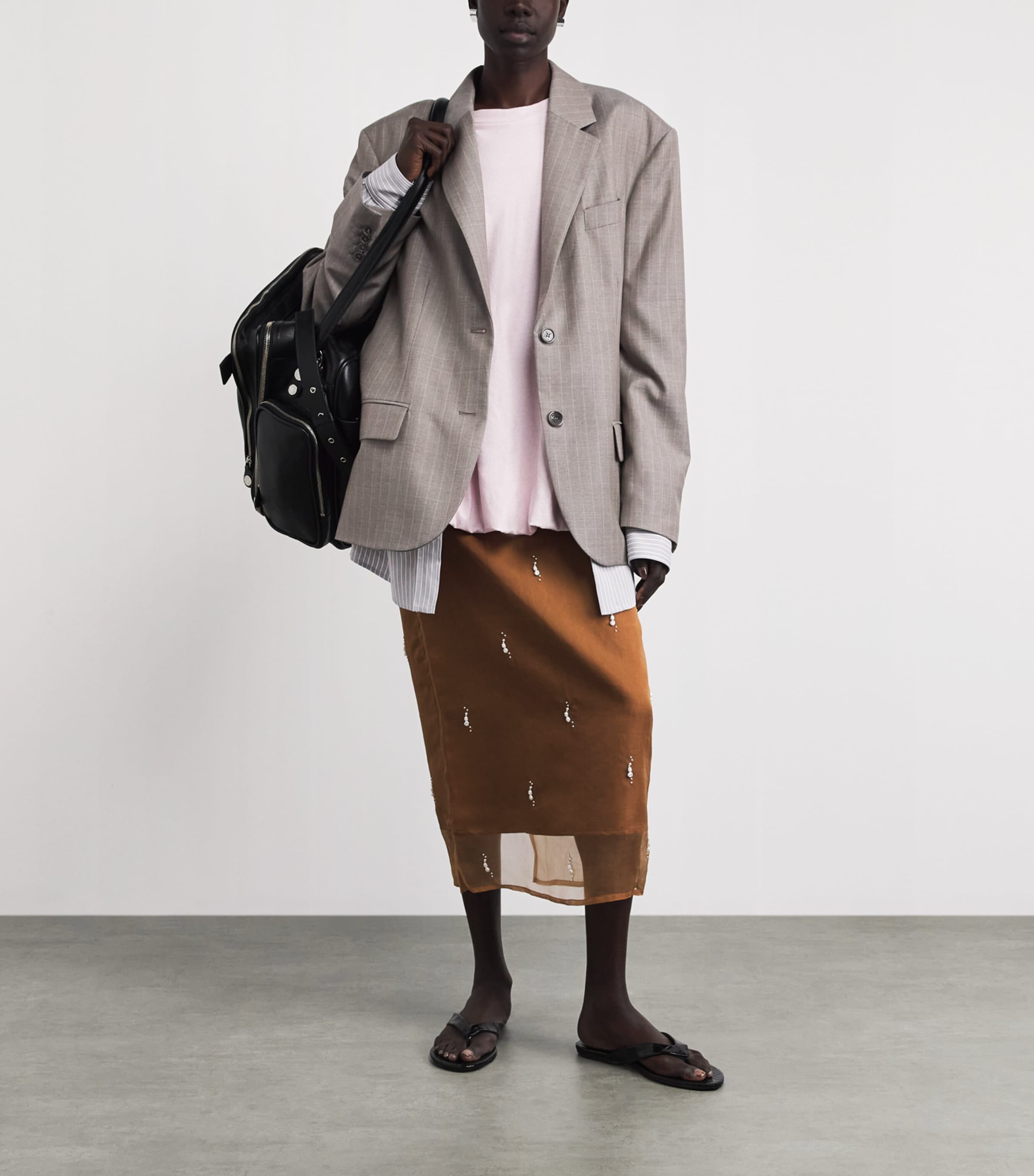 Acne Studios Womens Wool Layered Pinstripe Blazer Warm Grey Image 2