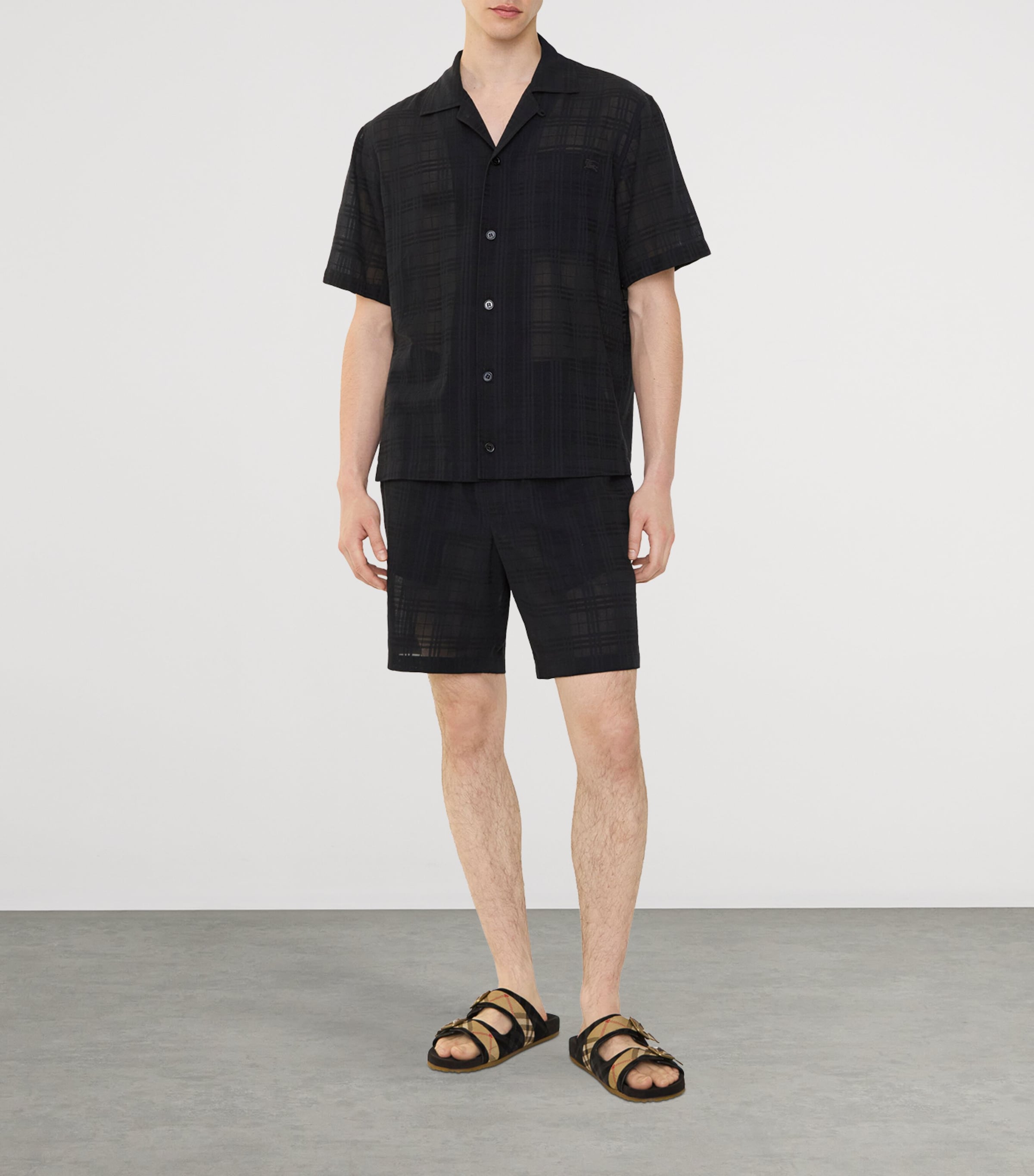 Burberry Mens Cotton Voile Check Print Shorts Black Ip Check Image 2