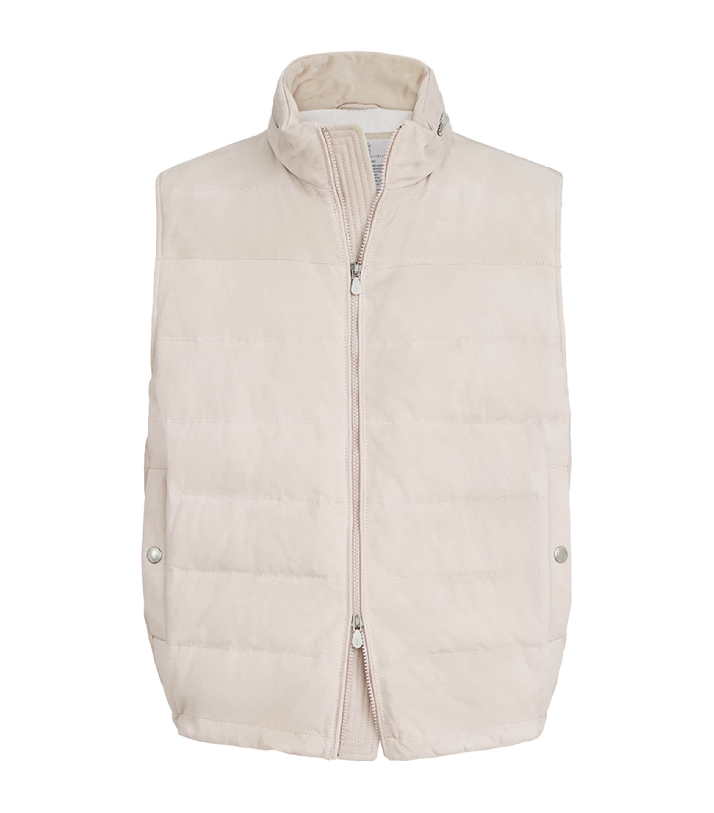 Brunello Cucinelli Mens Suede Quilted Down Gilet Image 1