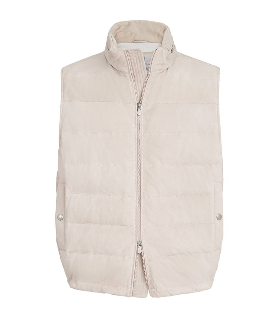 Brunello Cucinelli Mens Suede Quilted Down Gilet Image 1