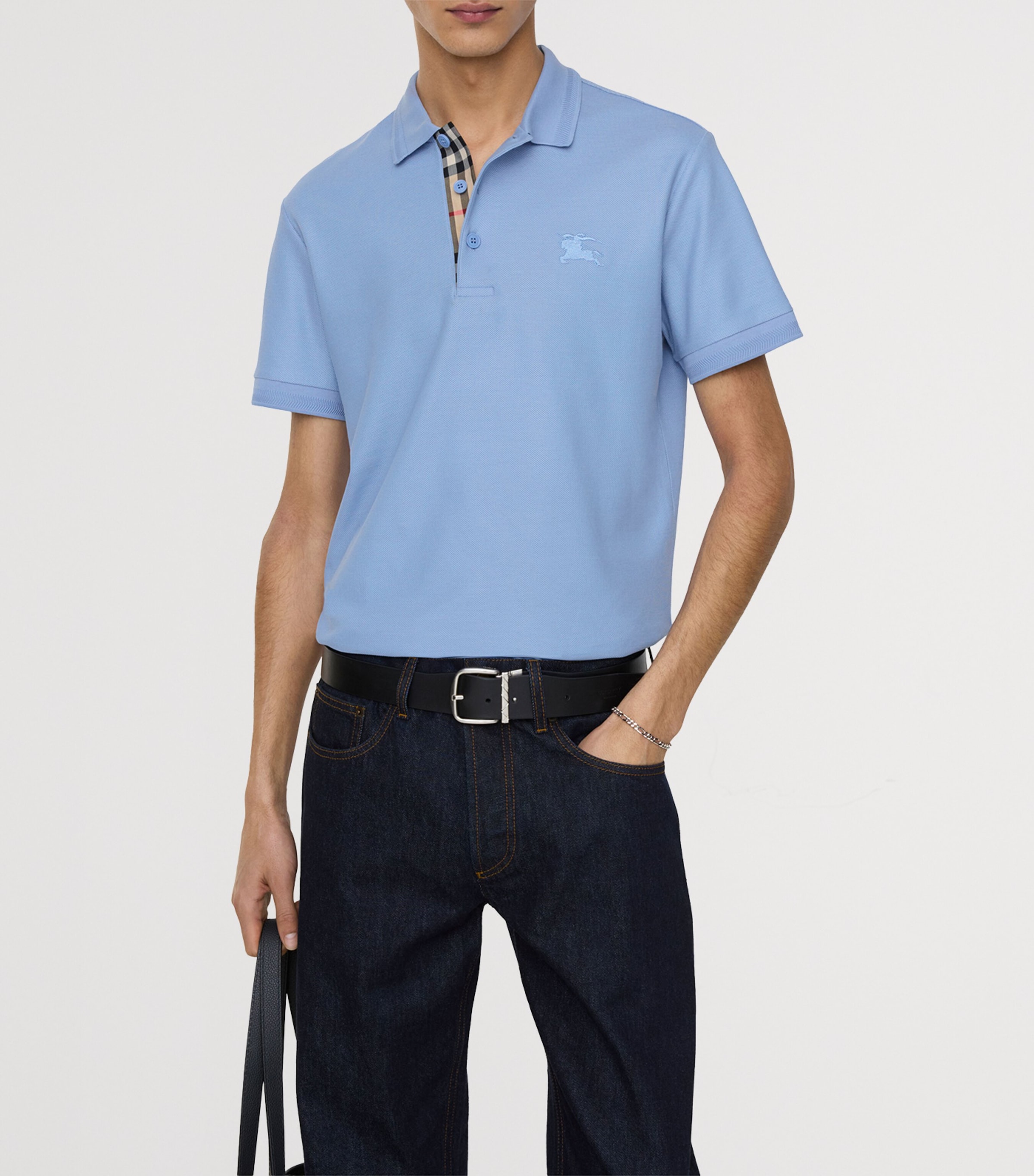 Burberry Mens Cotton Polo Shirt Cornflower Blue Image 2