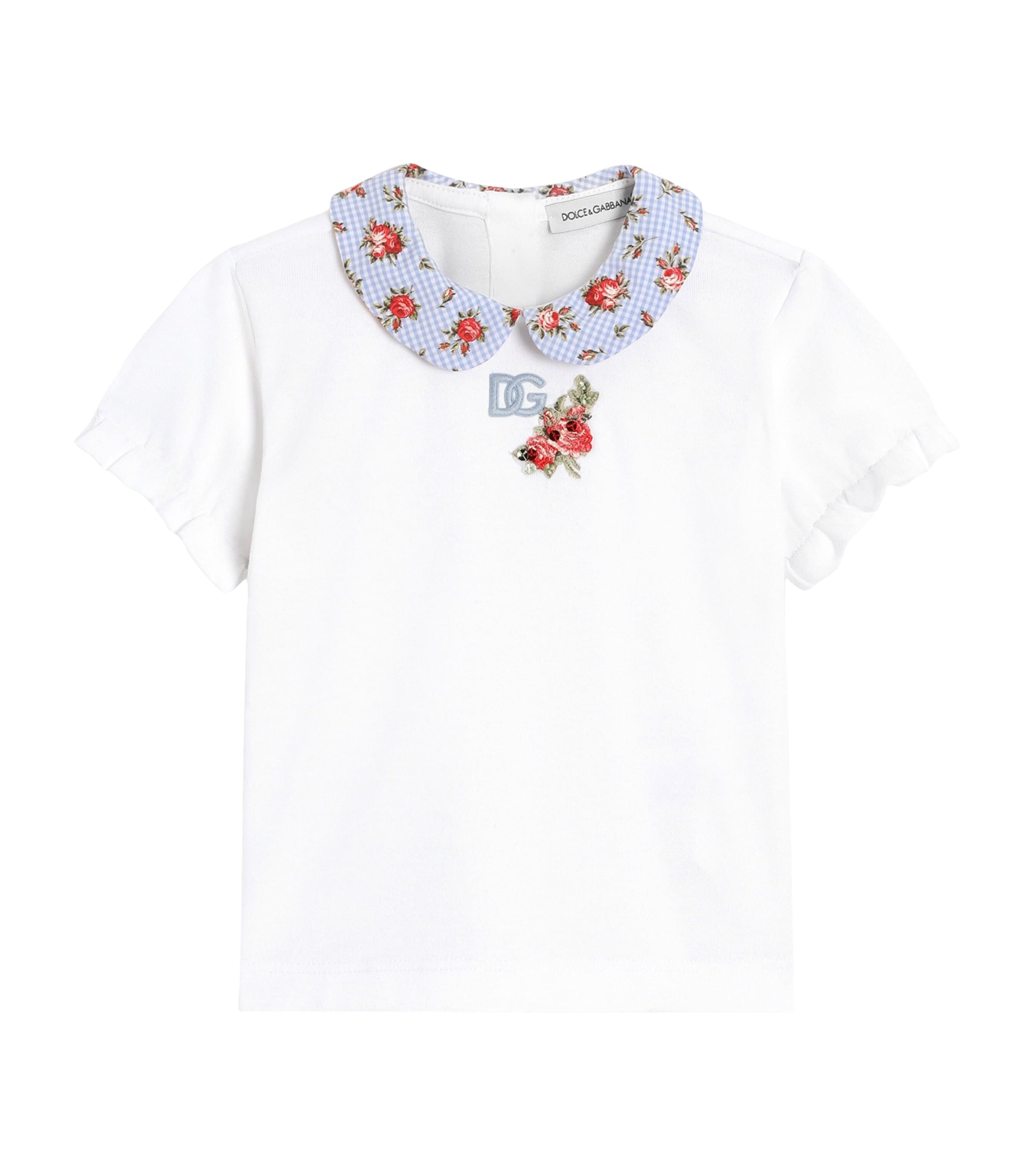 Dolce&Gabbana Kids Cotton Floral-Trim T-Shirt (3-30 Months) Optical White Image 1