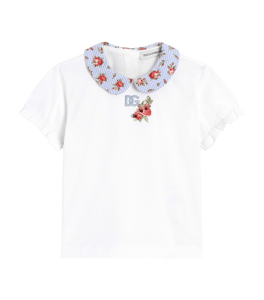 Dolce&Gabbana Kids Cotton Floral-Trim T-Shirt (3-30 Months) Optical White Image 1