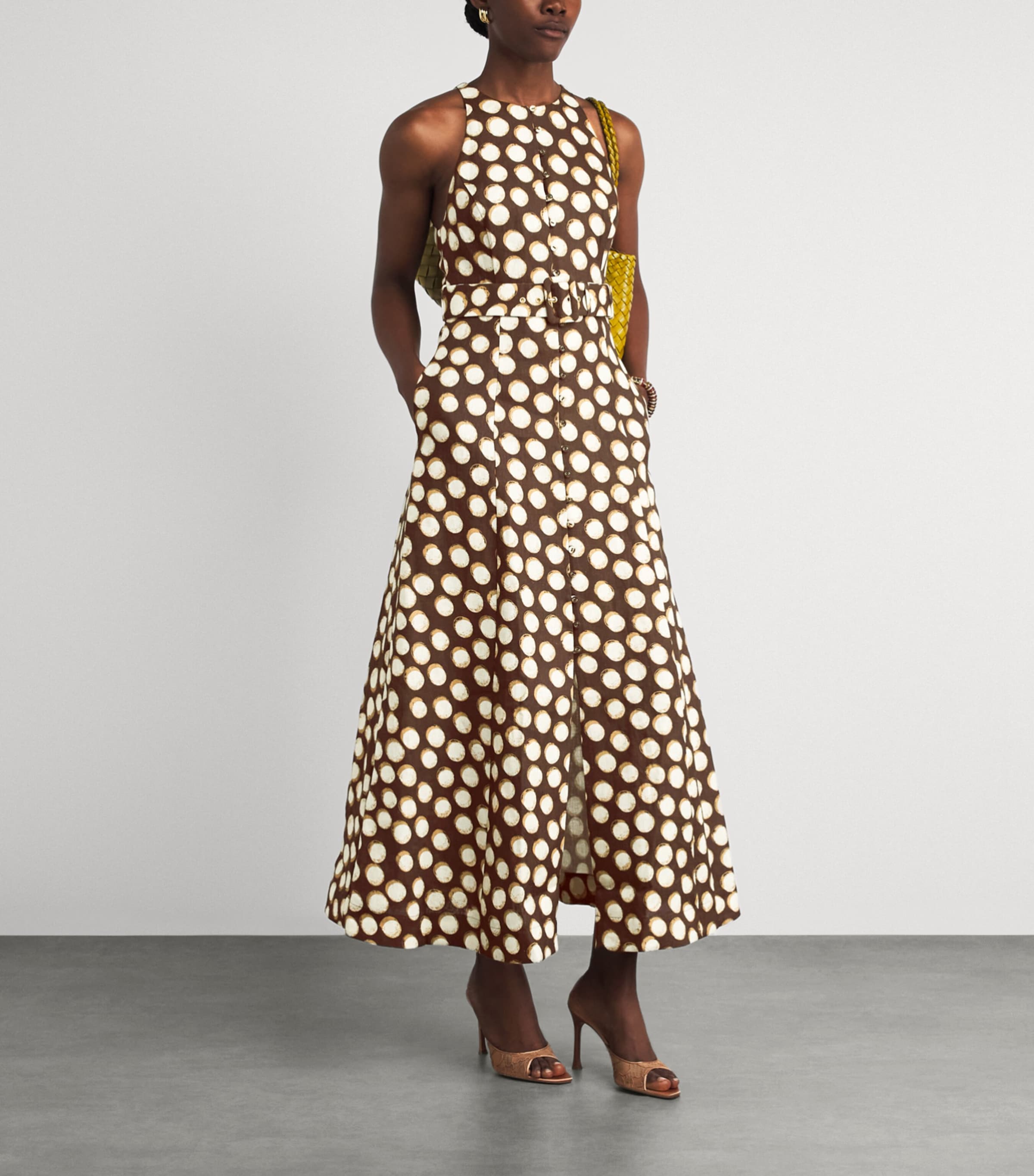ALEMAIS Womens Linen Paula Midi Dress Chocolate Image 2