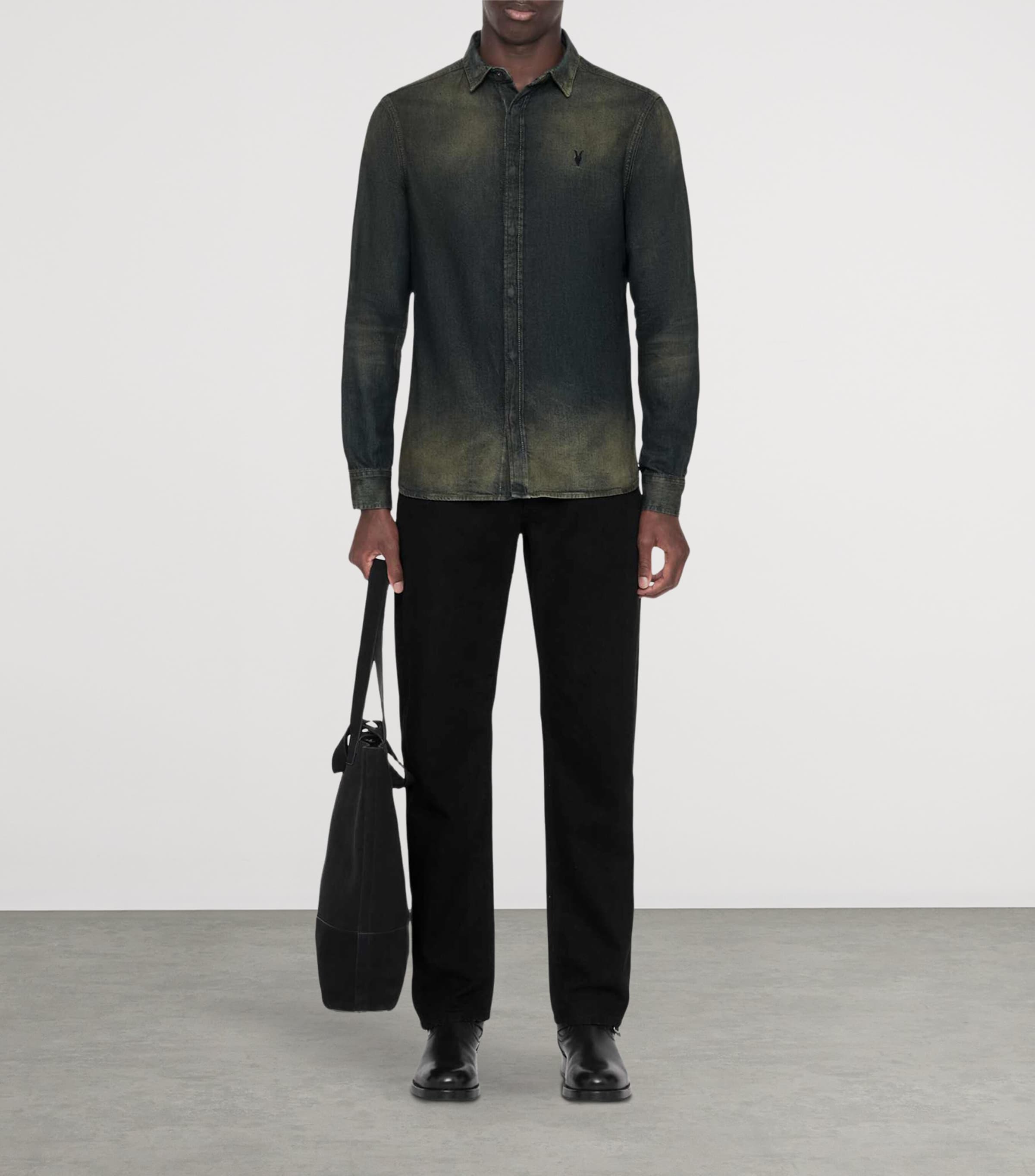 AllSaints Mens Gleason Denim Shirt Tinted Dark Indigo Image 2