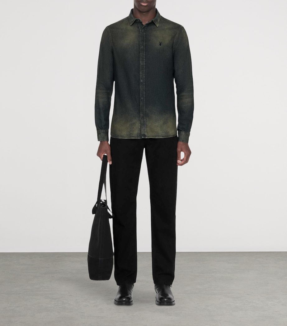 AllSaints Mens Gleason Denim Shirt Tinted Dark Indigo Image 2