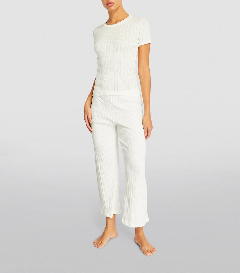 Rib-Knit Pointelle T-Shirt WHITE Image 2